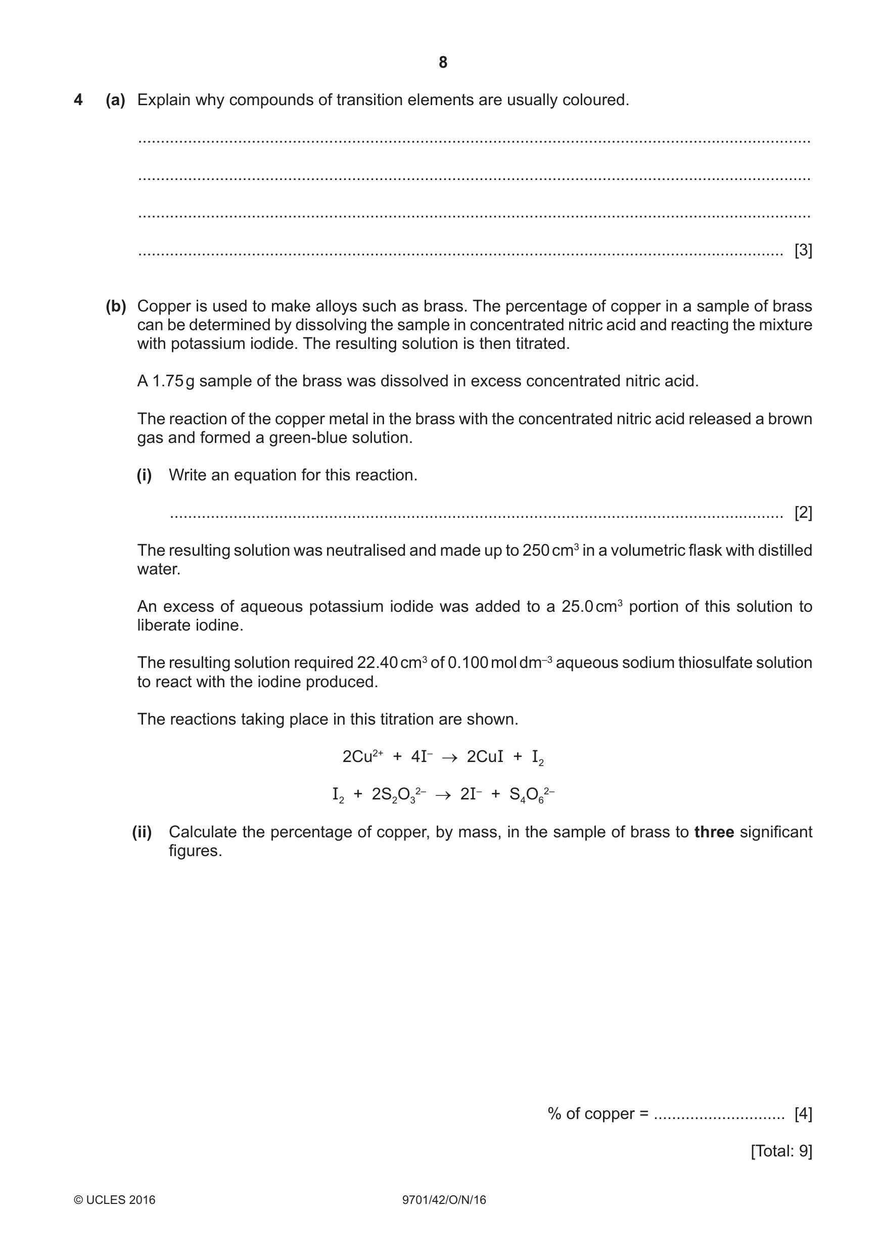 Cambridge A Level Chemistry 9701 2016 Oct/Nov Paper 4 · Variant 2 question paper, page 8 of 20