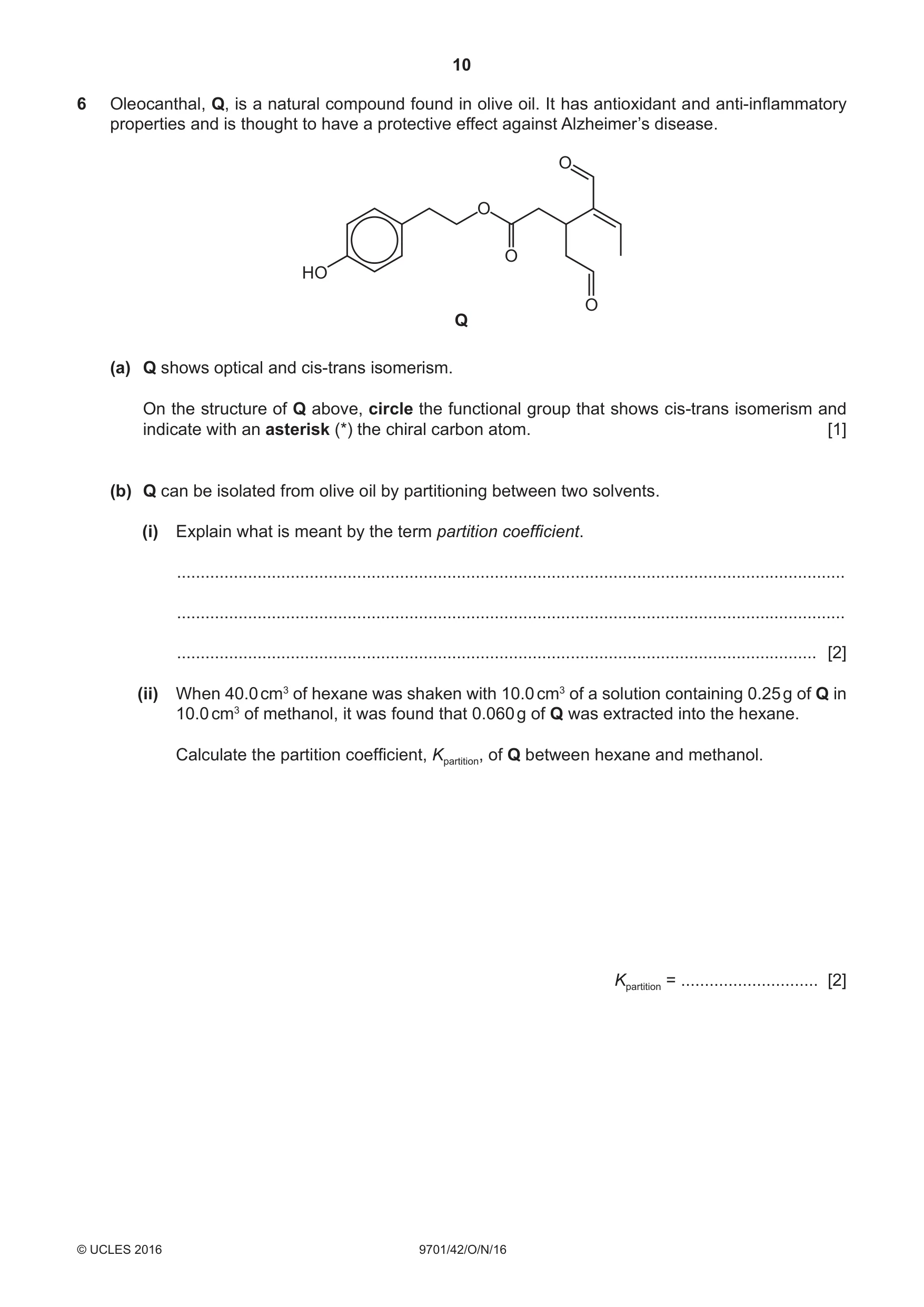 Cambridge A Level Chemistry 9701 2016 Oct/Nov Paper 4 · Variant 2 question paper, page 10 of 20