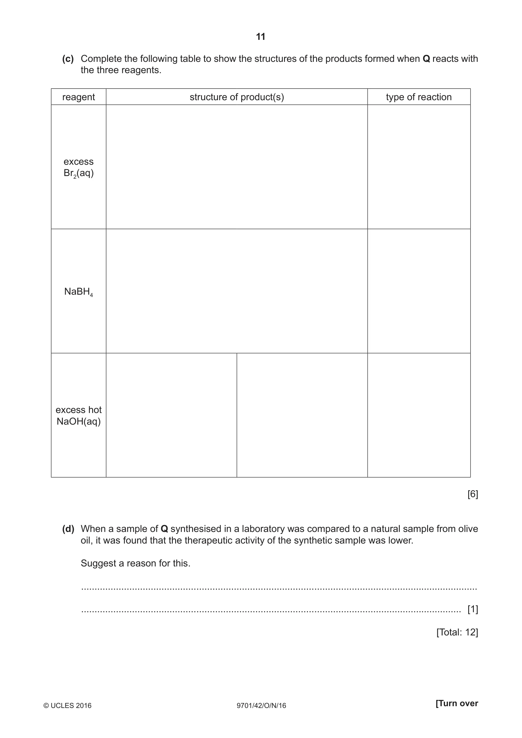 Cambridge A Level Chemistry 9701 2016 Oct/Nov Paper 4 · Variant 2 question paper, page 11 of 20