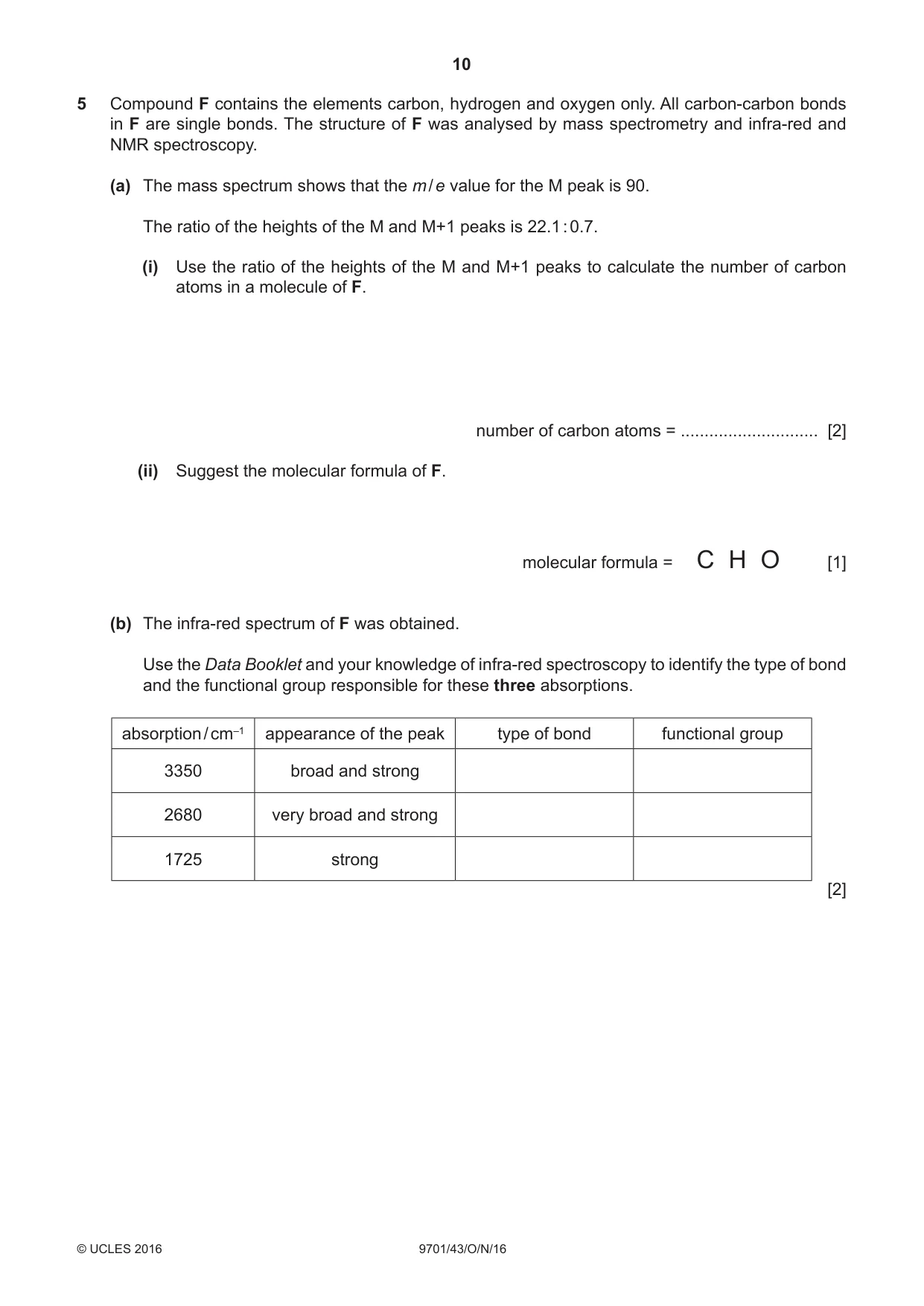 Cambridge A Level Chemistry 9701 2016 Oct/Nov Paper 4 · Variant 3 question paper, page 10 of 20