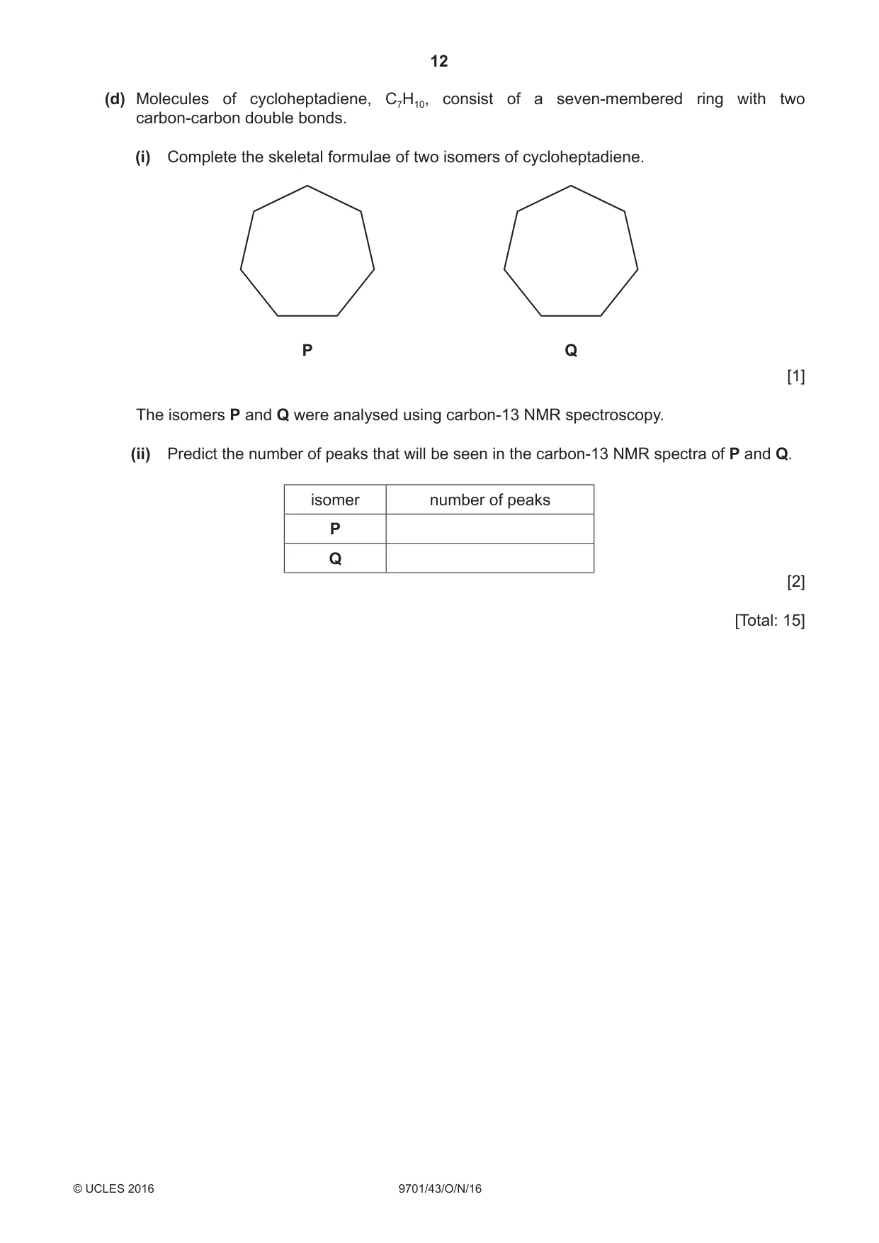 Cambridge A Level Chemistry 9701 2016 Oct/Nov Paper 4 · Variant 3 question paper, page 12 of 20