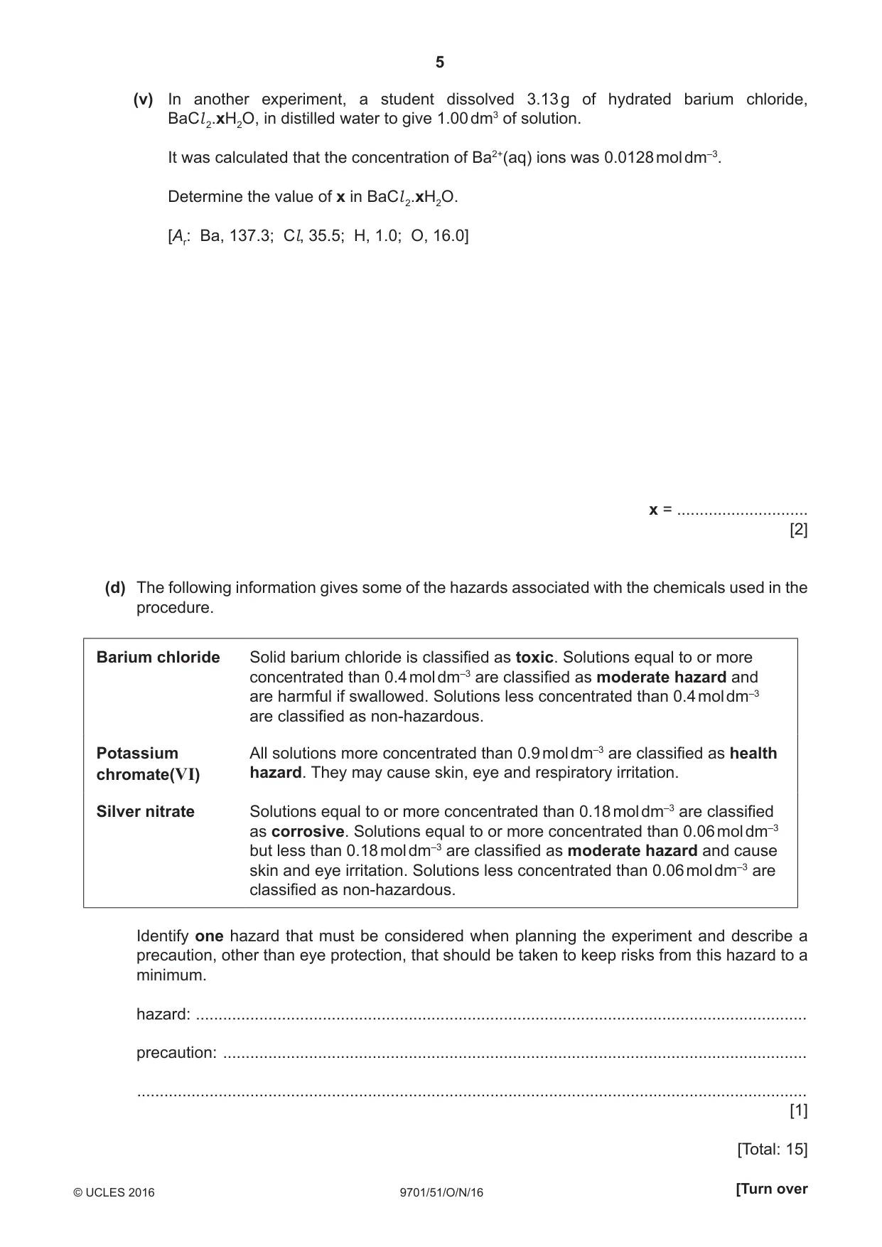 Cambridge A Level Chemistry 9701 2016 Oct/Nov Paper 5 · Variant 1 question paper, page 5 of 12