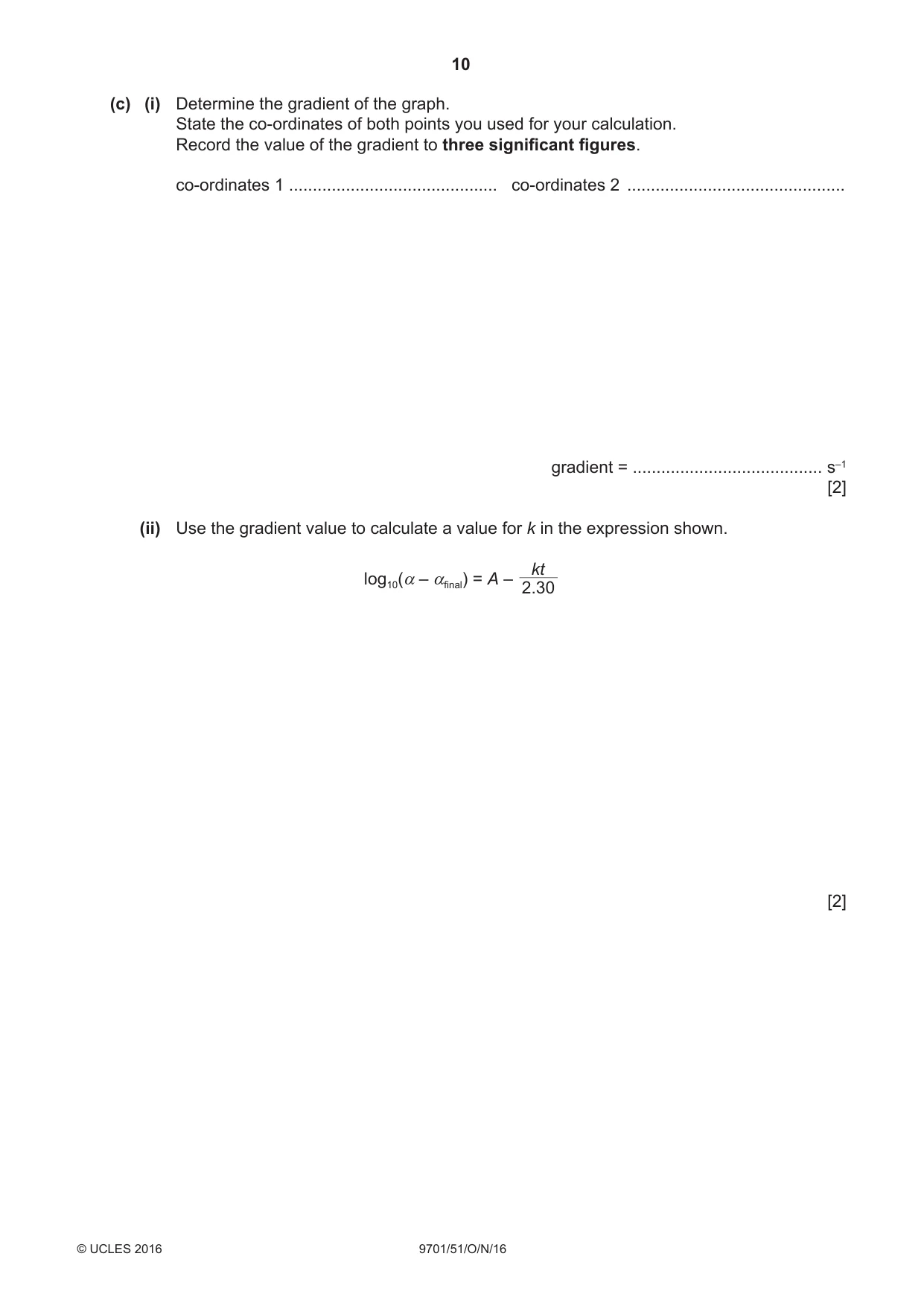 Cambridge A Level Chemistry 9701 2016 Oct/Nov Paper 5 · Variant 1 question paper, page 10 of 12