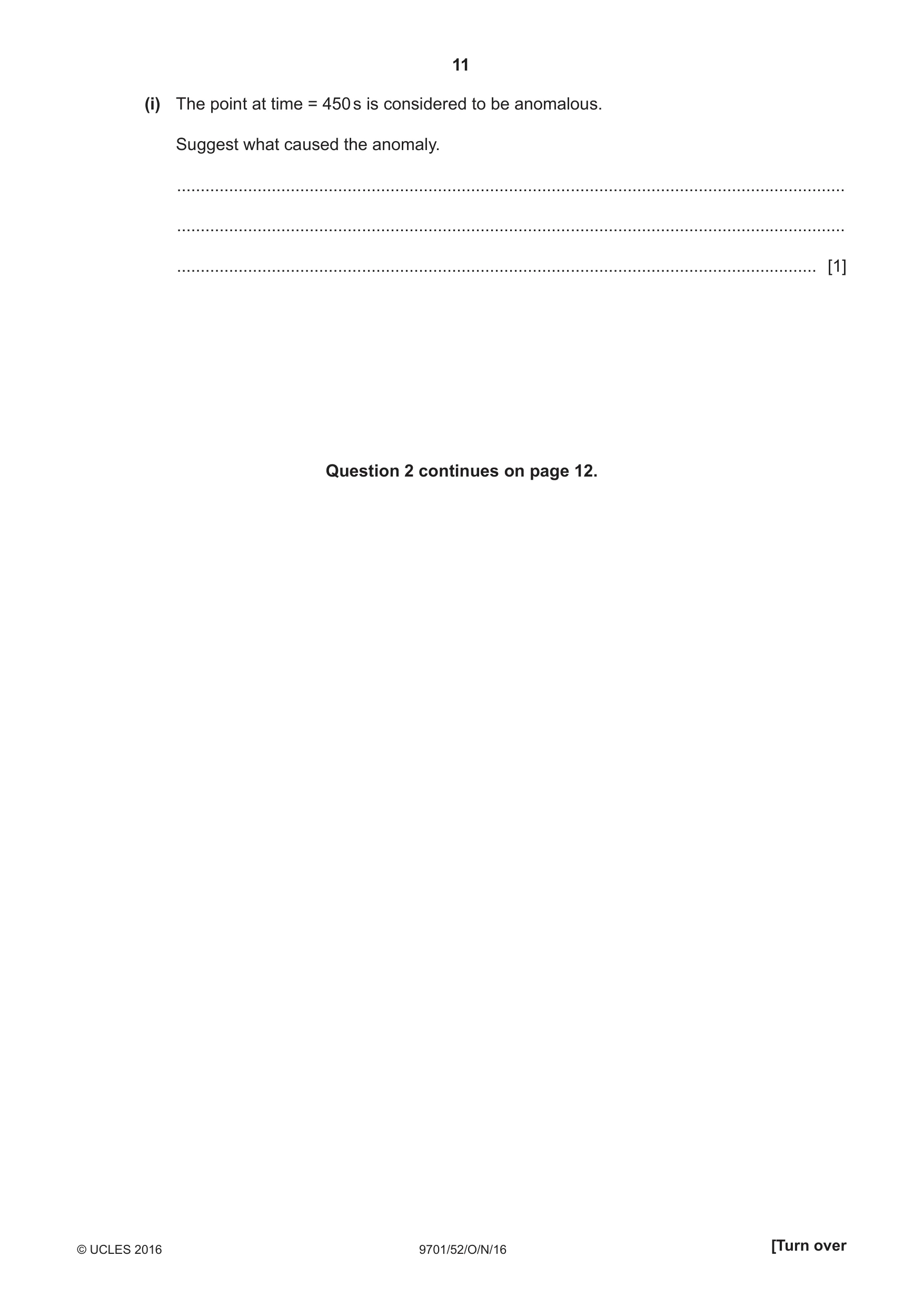 Cambridge A Level Chemistry 9701 2016 Oct/Nov Paper 5 · Variant 2 question paper, page 11 of 12