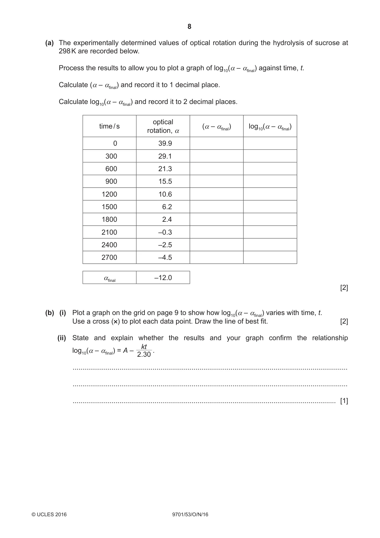Cambridge A Level Chemistry 9701 2016 Oct/Nov Paper 5 · Variant 3 question paper, page 8 of 12