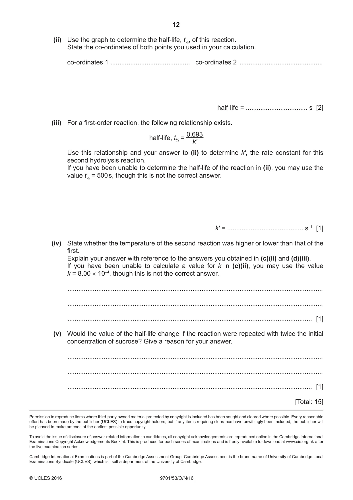 Cambridge A Level Chemistry 9701 2016 Oct/Nov Paper 5 · Variant 3 question paper, page 12 of 12
