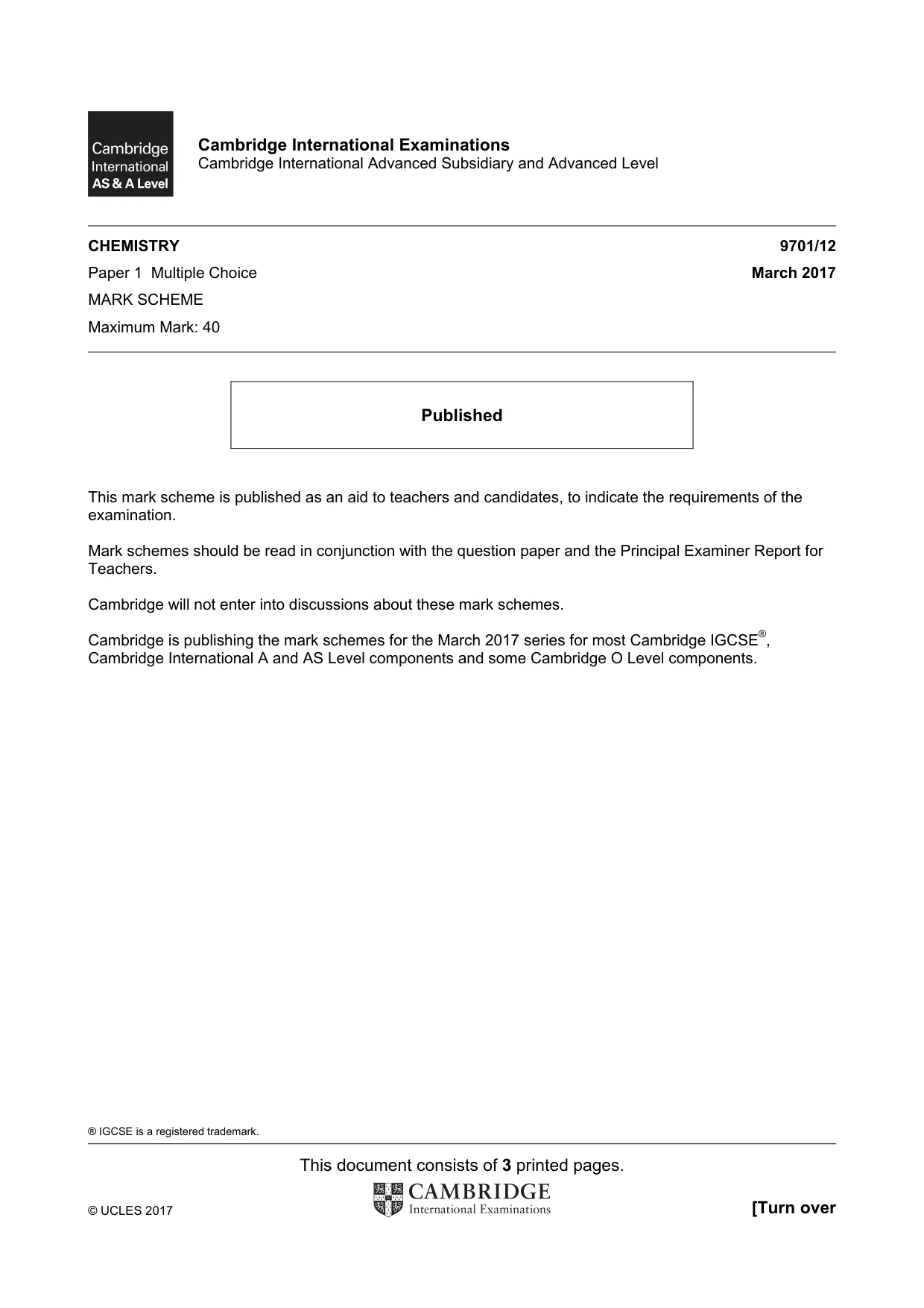 Mark scheme, page 1 of 3