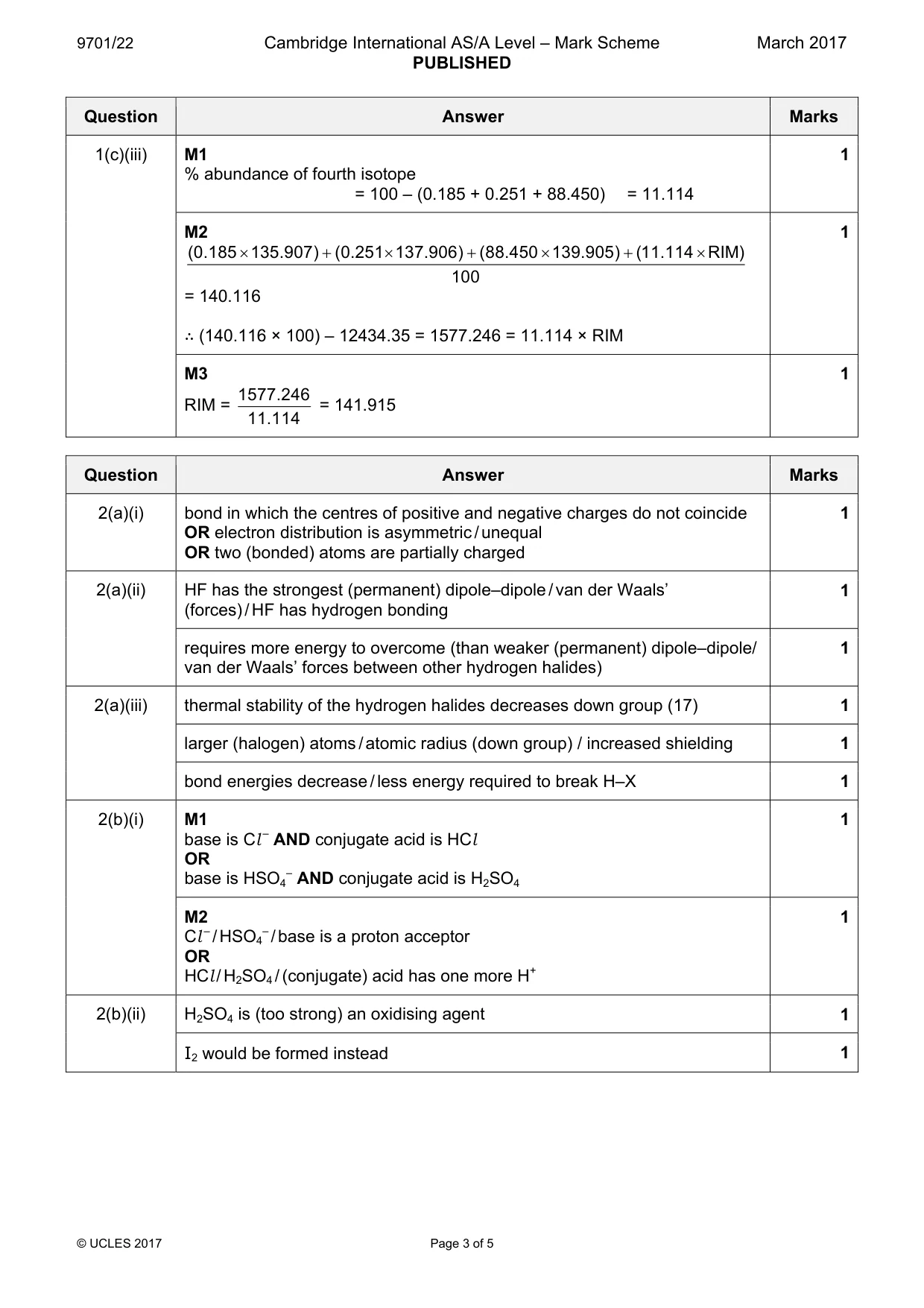 Mark scheme, page 3 of 5