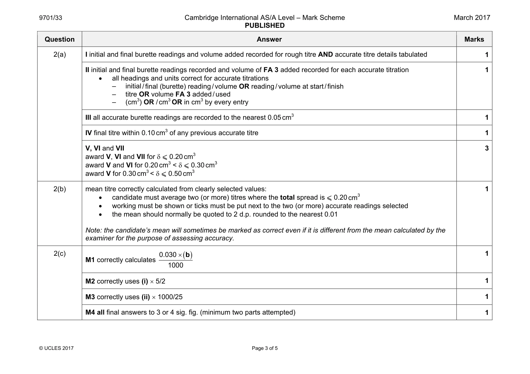 Mark scheme, page 3 of 5