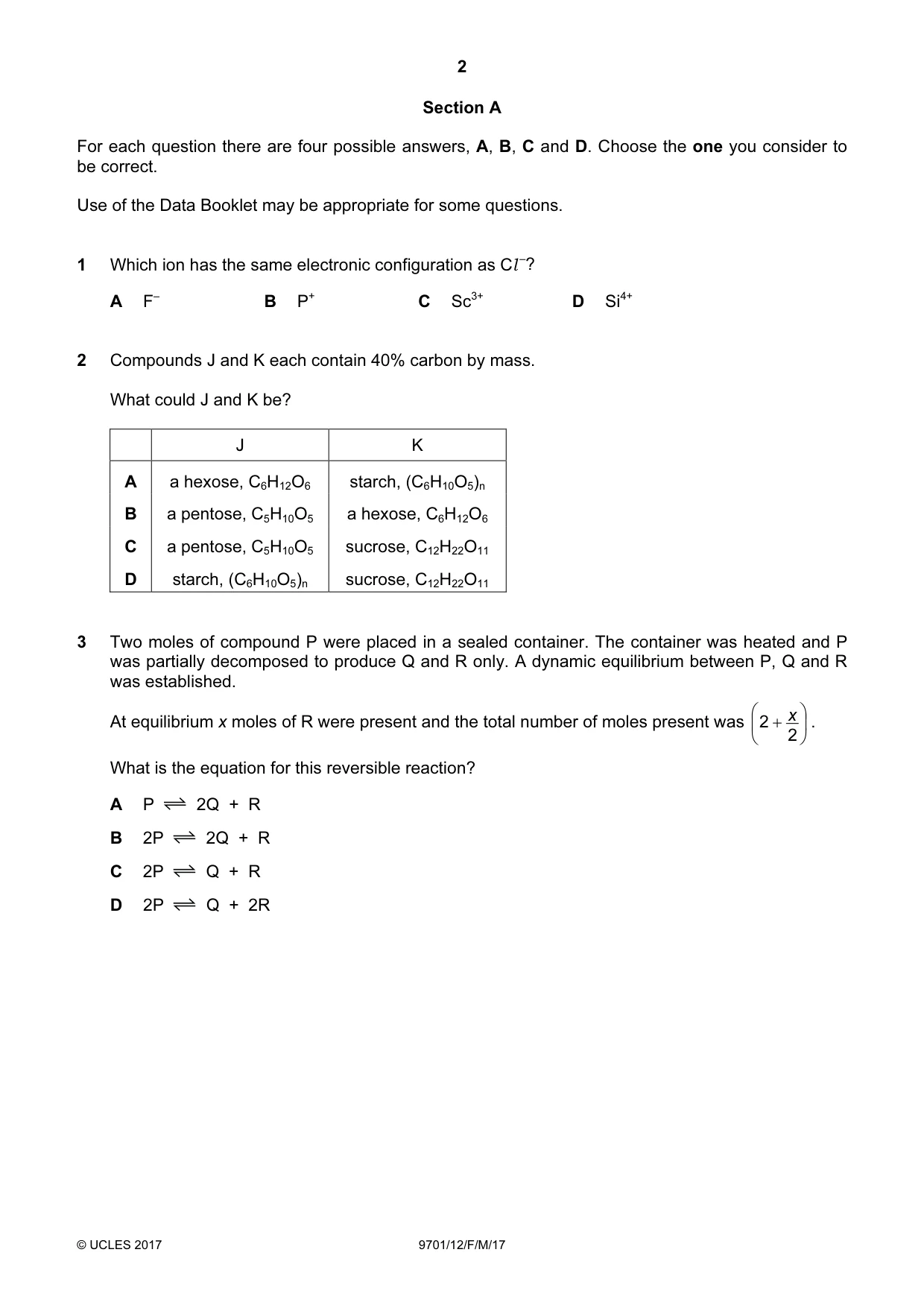 Cambridge A Level Chemistry 9701 2017 Feb/March Paper 1 · Variant 2 question paper, page 2 of 16