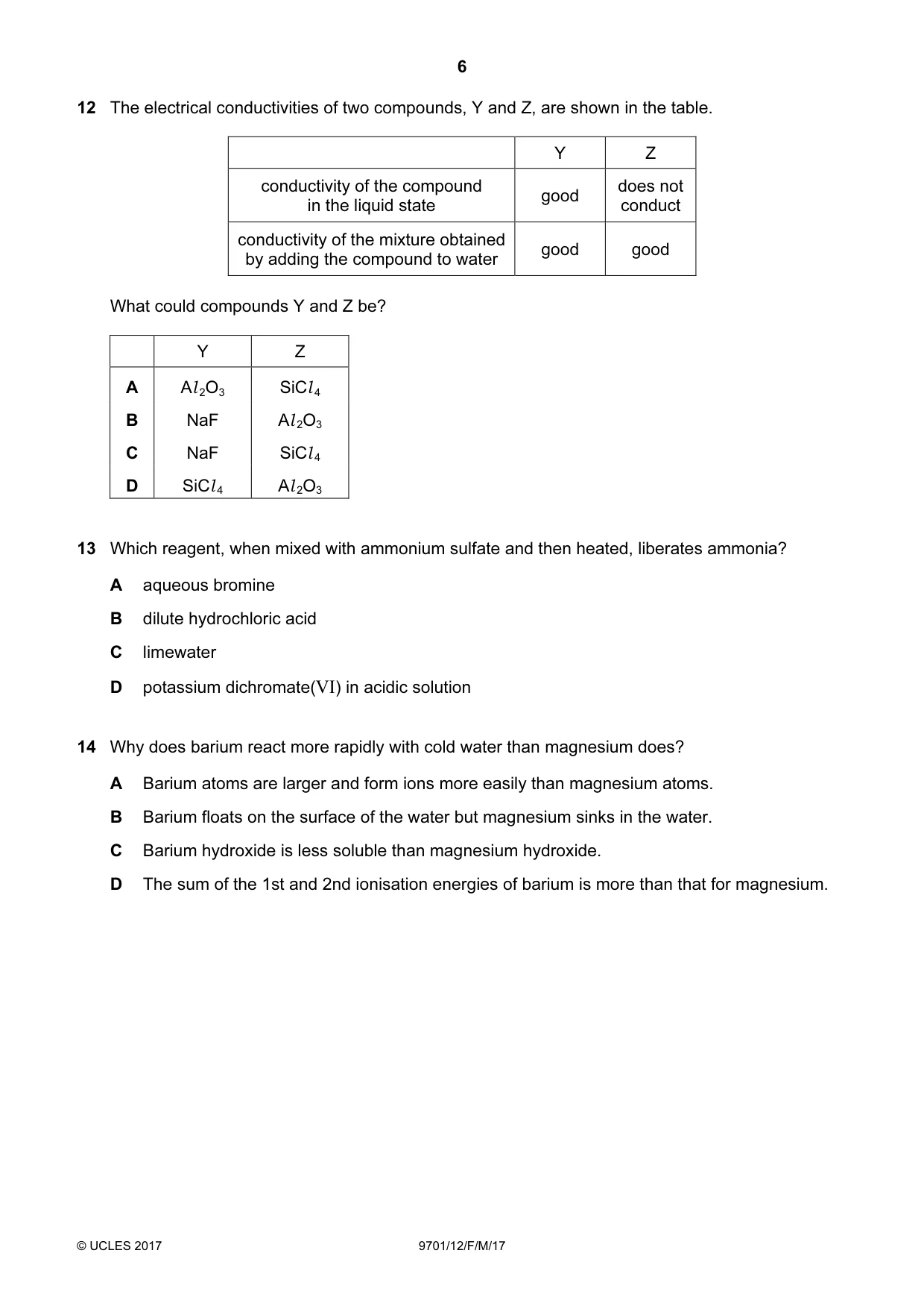 Cambridge A Level Chemistry 9701 2017 Feb/March Paper 1 · Variant 2 question paper, page 6 of 16