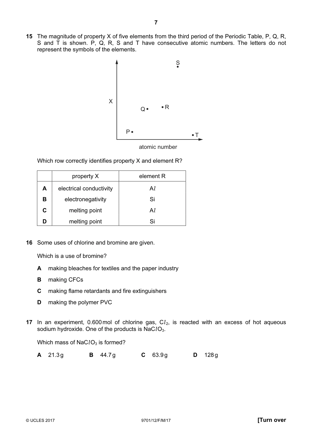 Cambridge A Level Chemistry 9701 2017 Feb/March Paper 1 · Variant 2 question paper, page 7 of 16