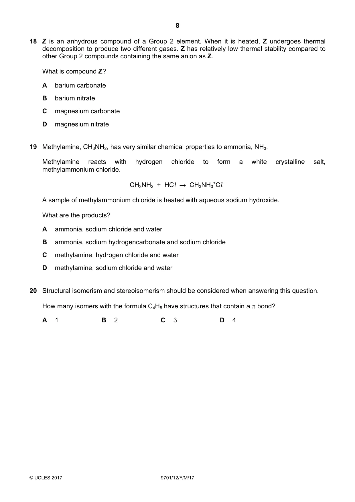 Cambridge A Level Chemistry 9701 2017 Feb/March Paper 1 · Variant 2 question paper, page 8 of 16