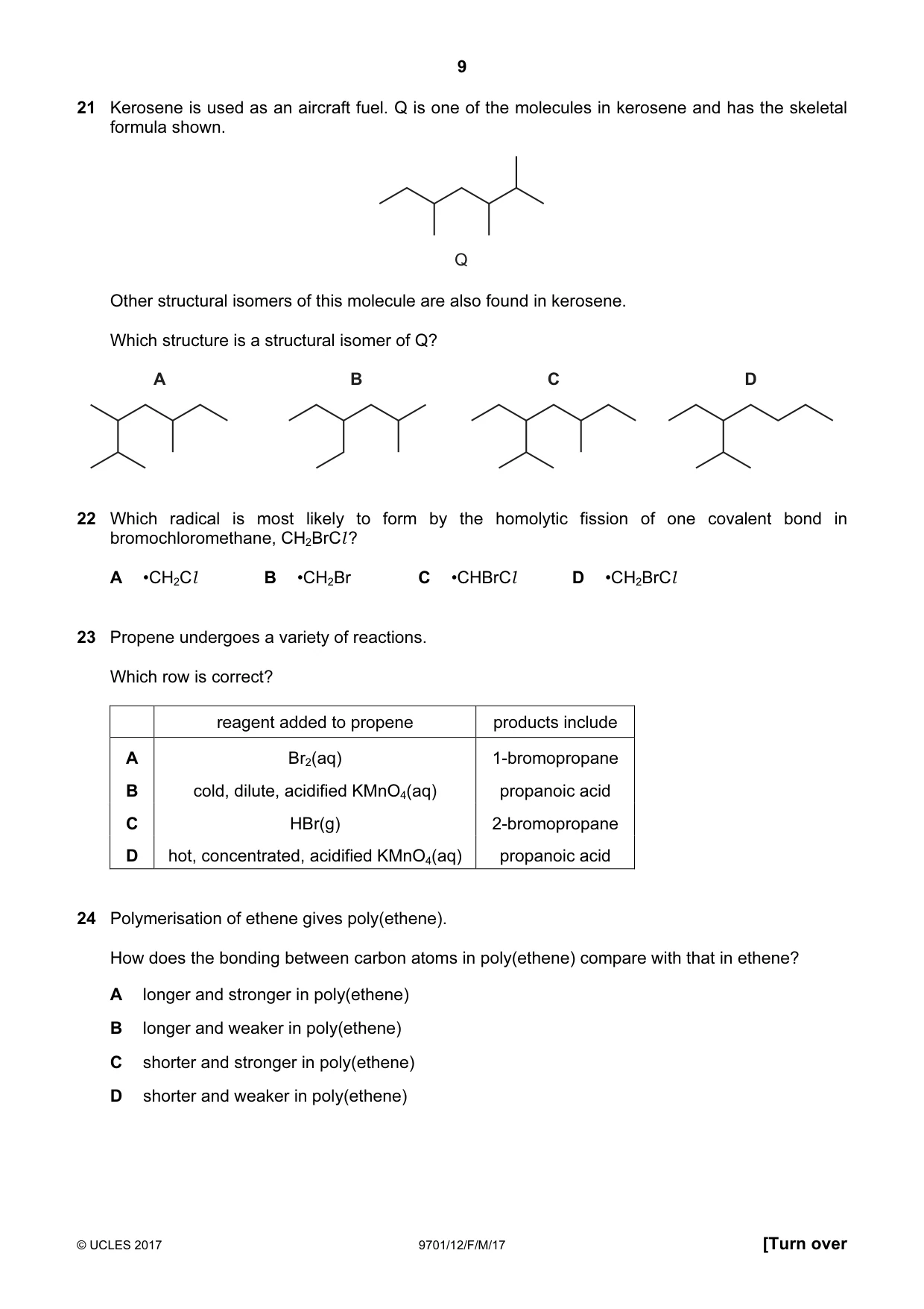 Cambridge A Level Chemistry 9701 2017 Feb/March Paper 1 · Variant 2 question paper, page 9 of 16