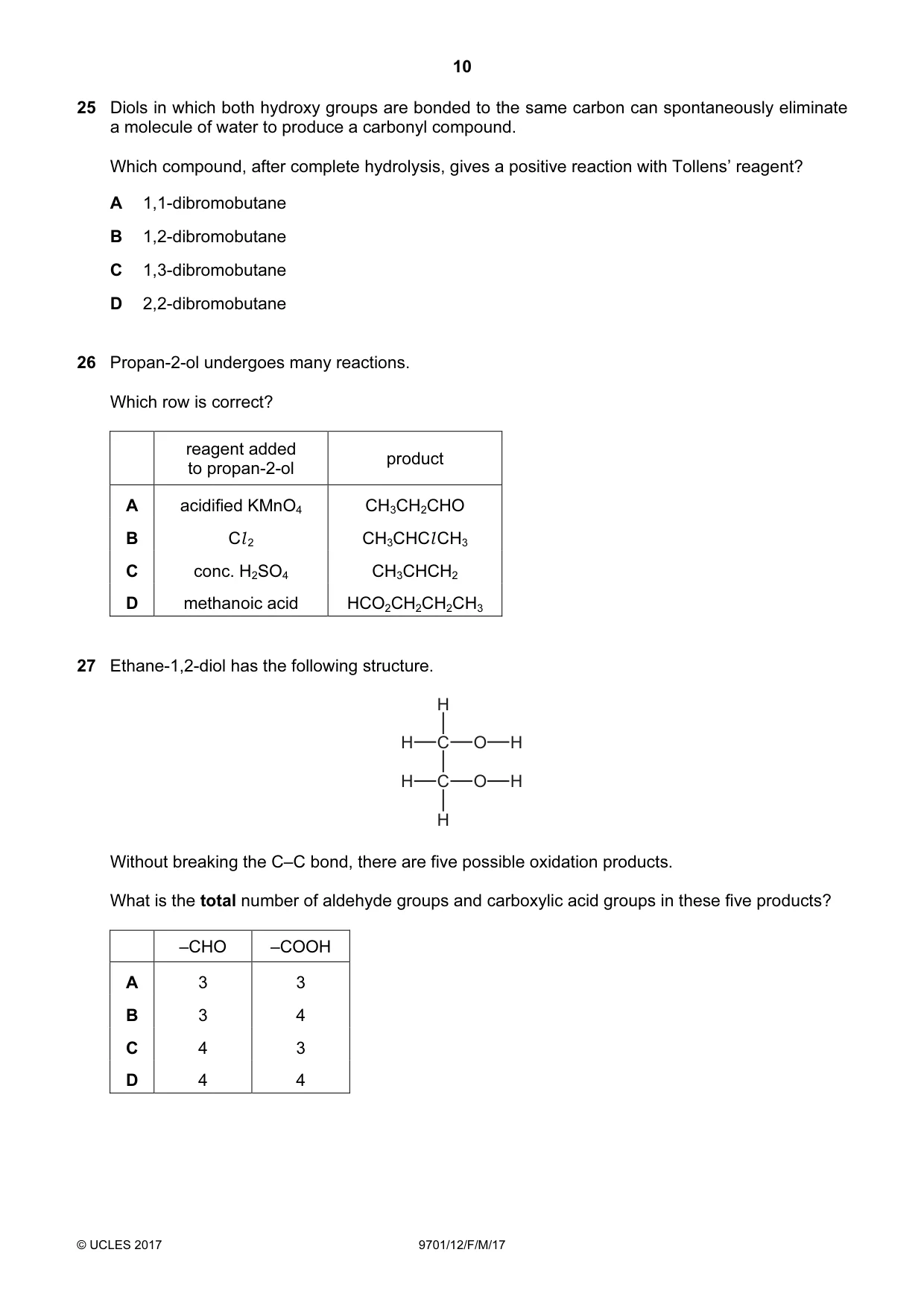 Cambridge A Level Chemistry 9701 2017 Feb/March Paper 1 · Variant 2 question paper, page 10 of 16