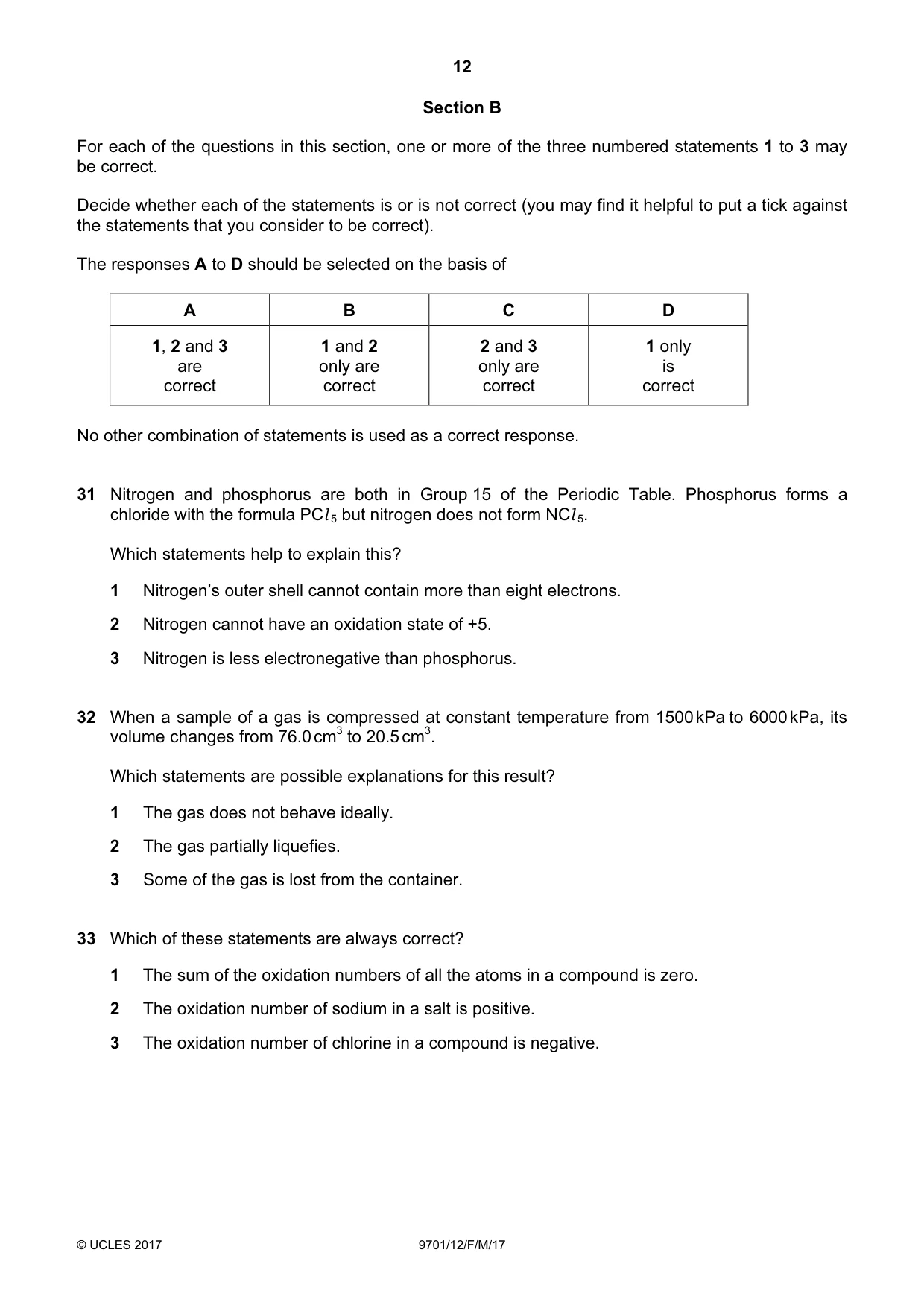 Cambridge A Level Chemistry 9701 2017 Feb/March Paper 1 · Variant 2 question paper, page 12 of 16