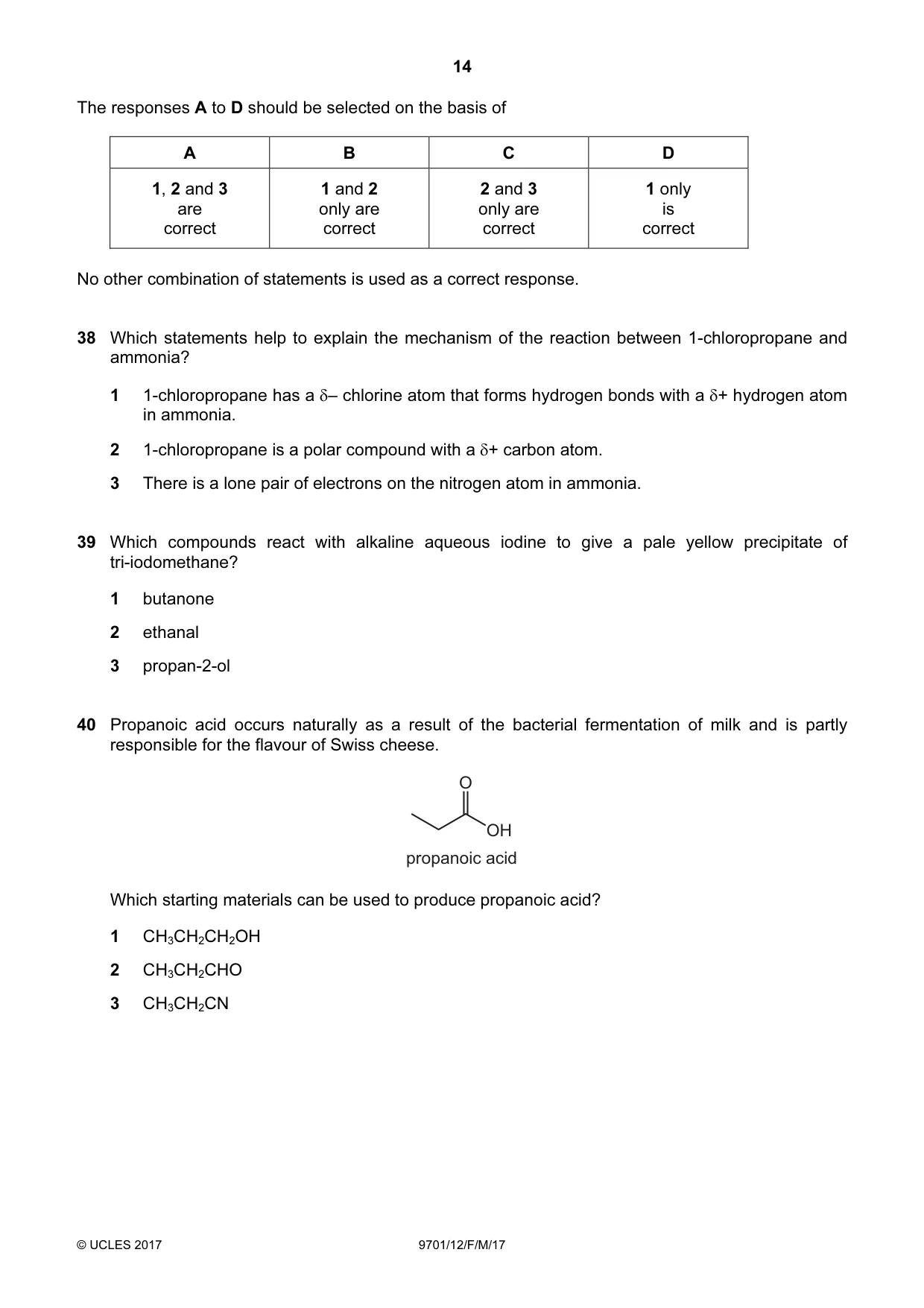 Cambridge A Level Chemistry 9701 2017 Feb/March Paper 1 · Variant 2 question paper, page 14 of 16