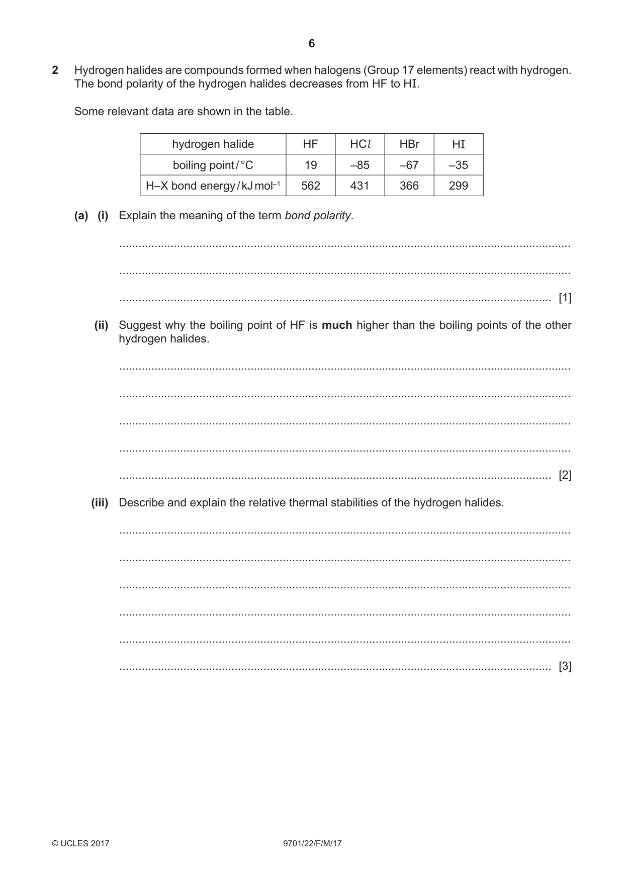 Cambridge A Level Chemistry 9701 2017 Feb/March Paper 2 · Variant 2 question paper, page 6 of 16