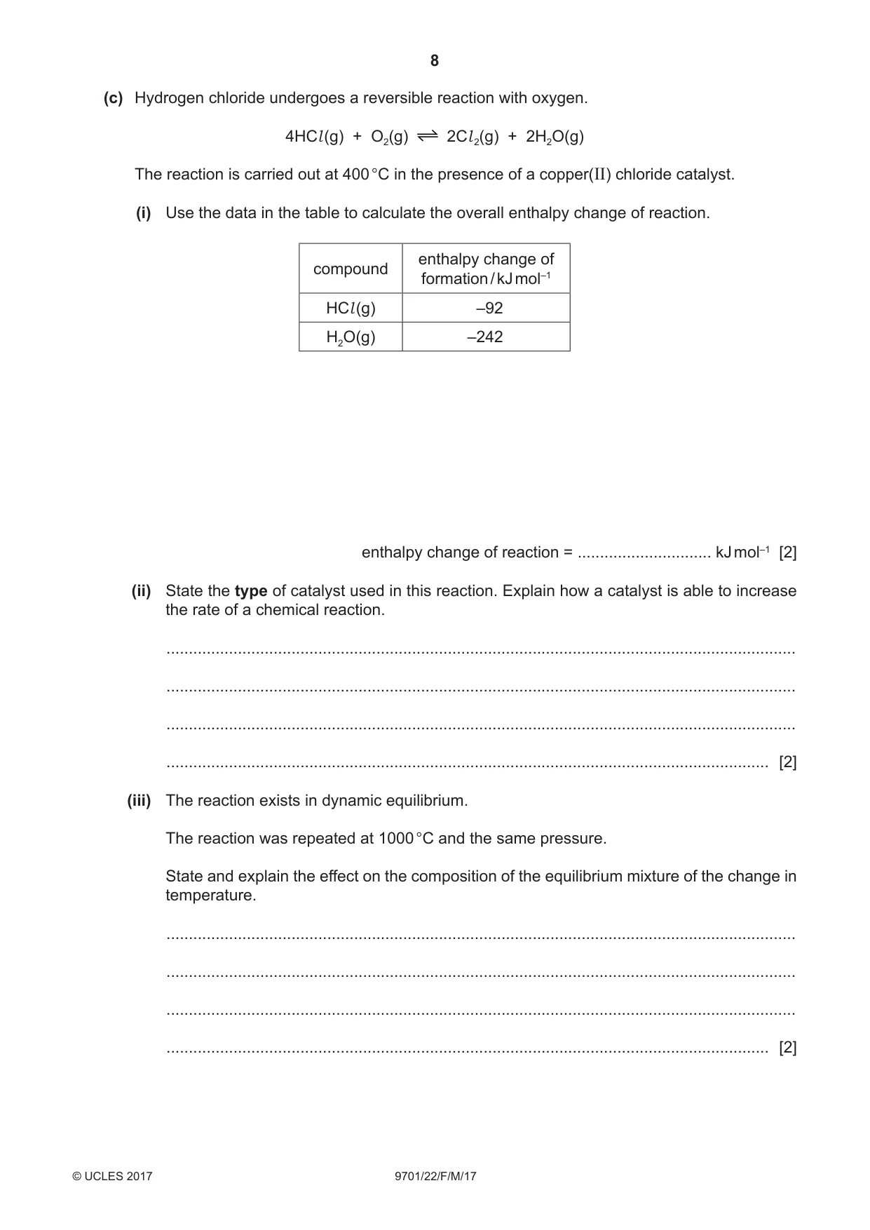 Cambridge A Level Chemistry 9701 2017 Feb/March Paper 2 · Variant 2 question paper, page 8 of 16