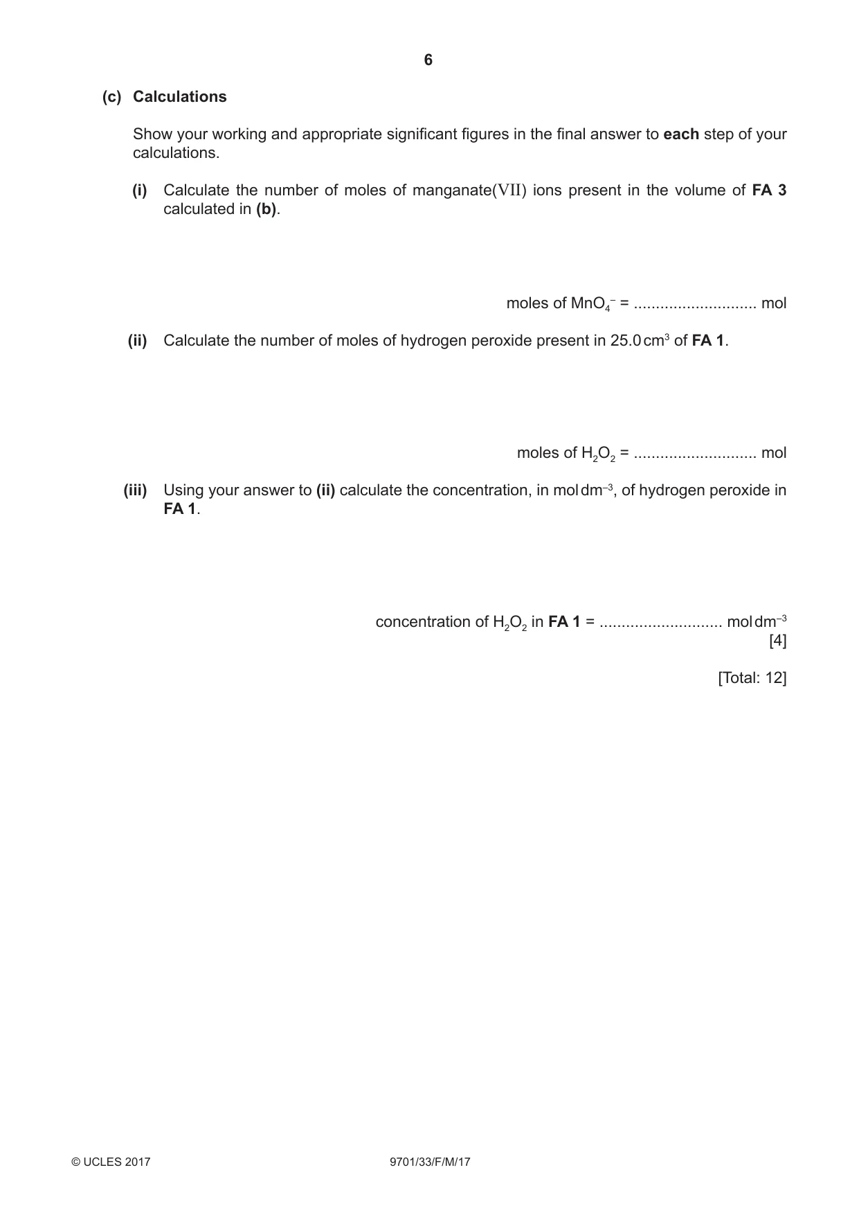 Cambridge A Level Chemistry 9701 2017 Feb/March Paper 3 · Variant 3 question paper, page 6 of 12