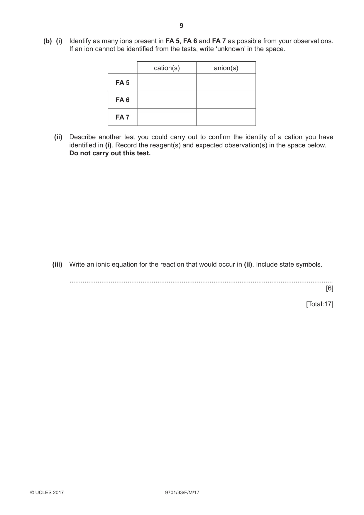 Cambridge A Level Chemistry 9701 2017 Feb/March Paper 3 · Variant 3 question paper, page 9 of 12