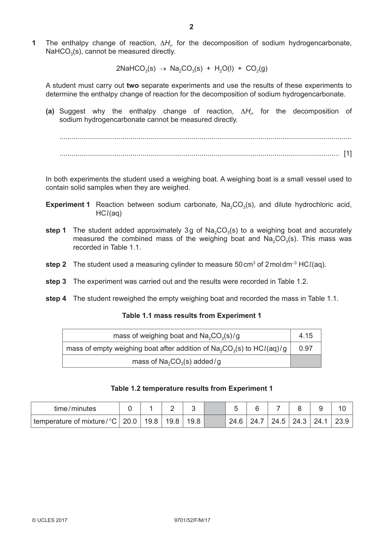 Cambridge A Level Chemistry 9701 2017 Feb/March Paper 5 · Variant 2 question paper, page 2 of 12