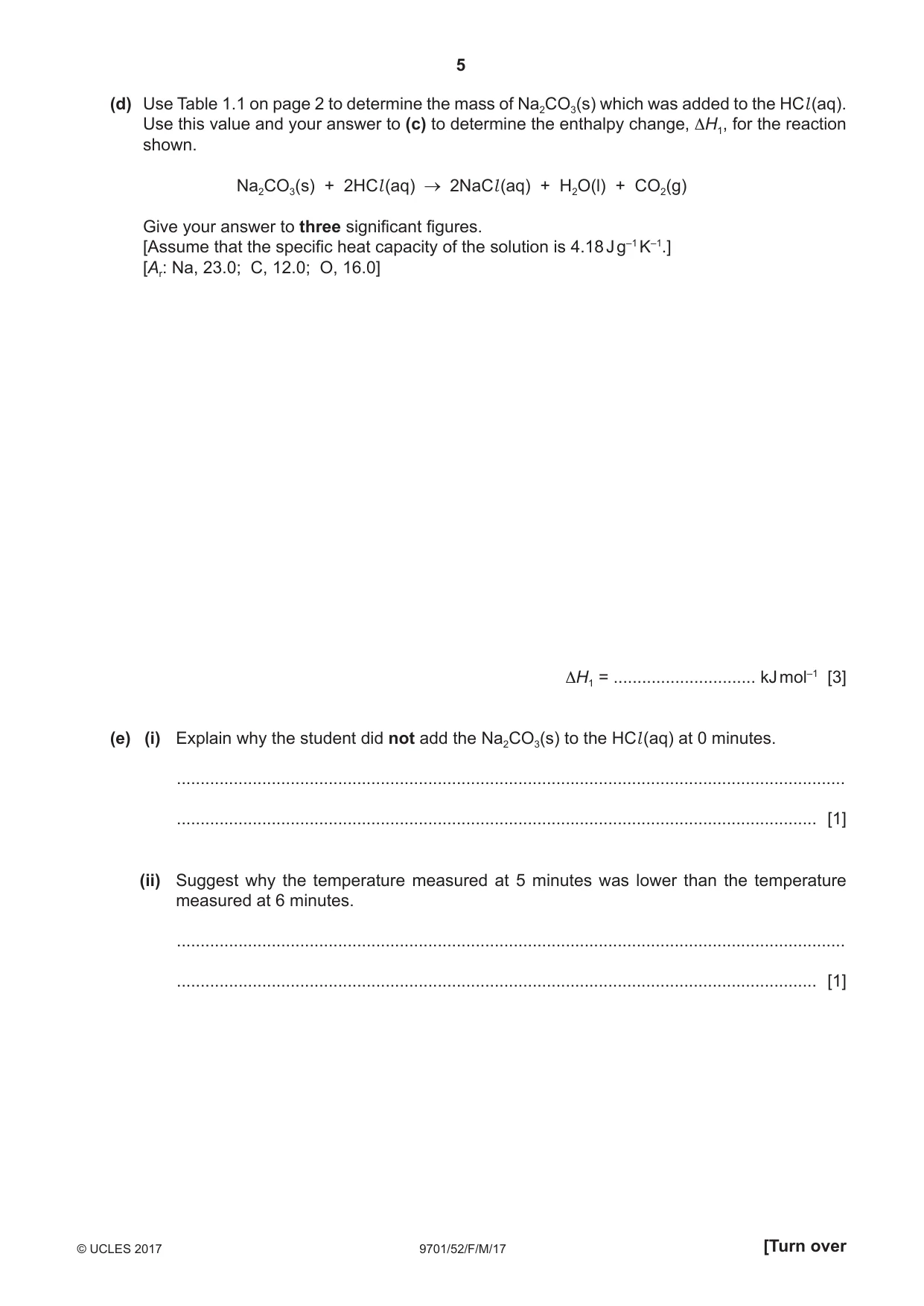 Cambridge A Level Chemistry 9701 2017 Feb/March Paper 5 · Variant 2 question paper, page 5 of 12