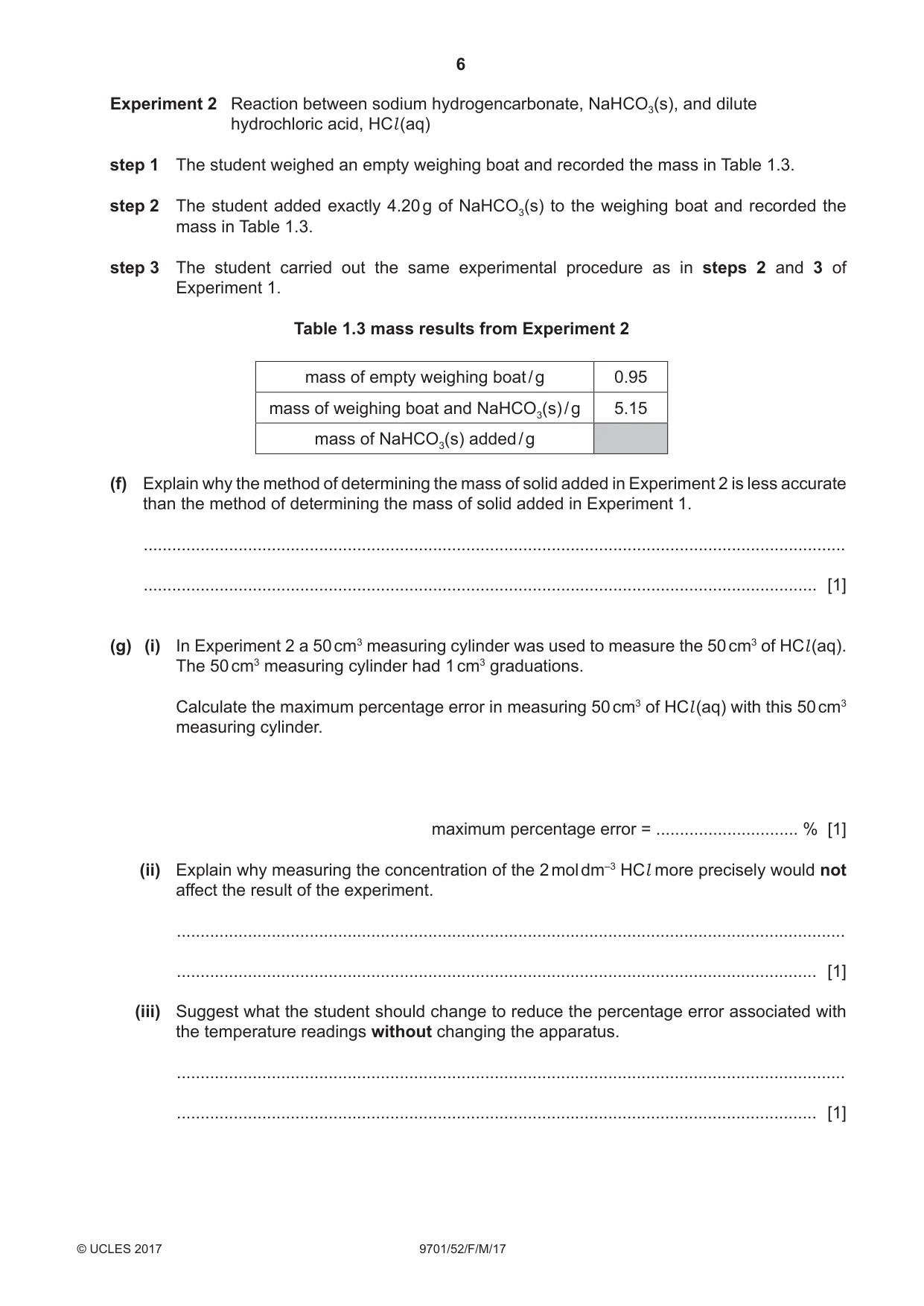 Cambridge A Level Chemistry 9701 2017 Feb/March Paper 5 · Variant 2 question paper, page 6 of 12