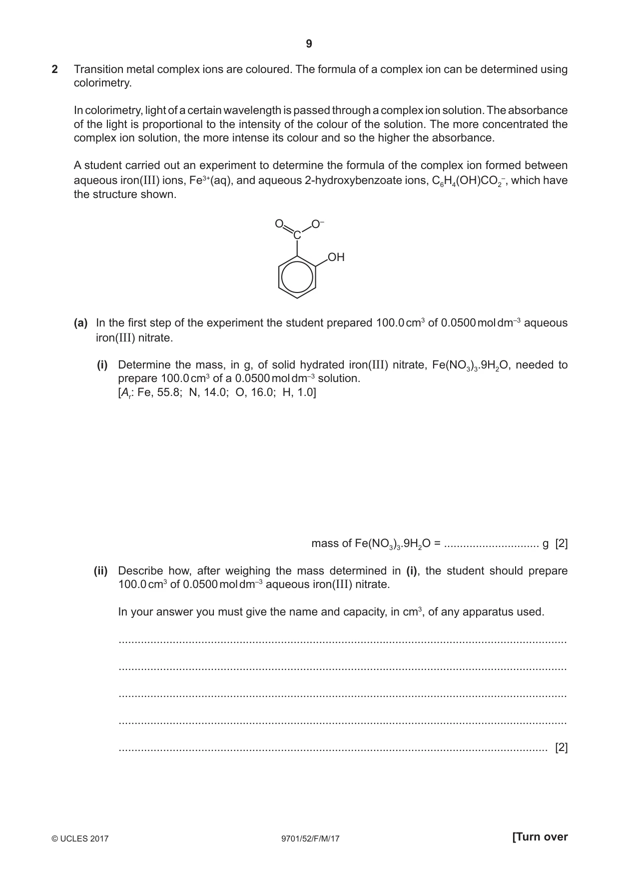 Cambridge A Level Chemistry 9701 2017 Feb/March Paper 5 · Variant 2 question paper, page 9 of 12