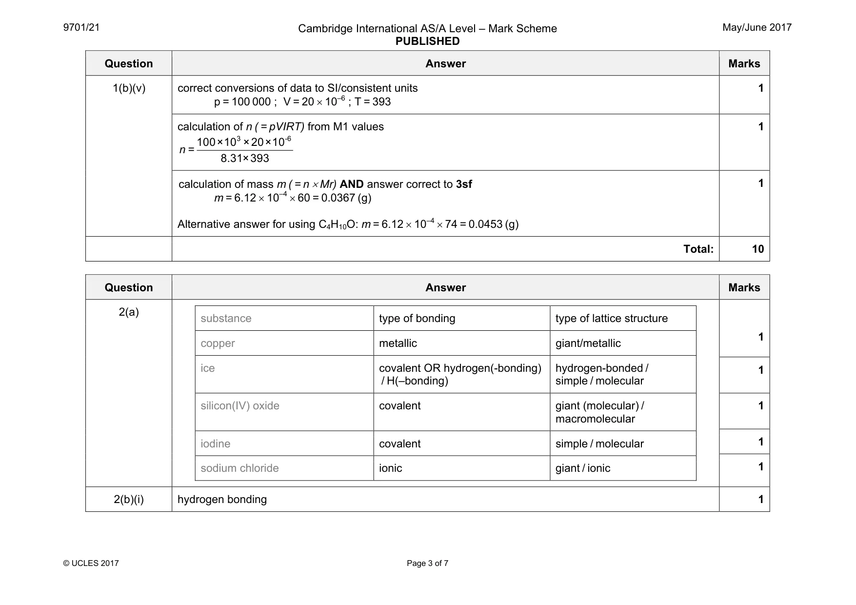 Mark scheme, page 3 of 7