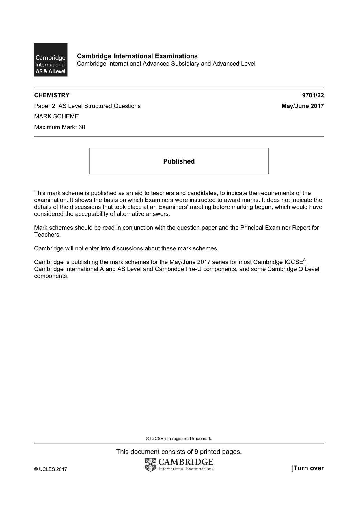 Mark scheme, page 1 of 9