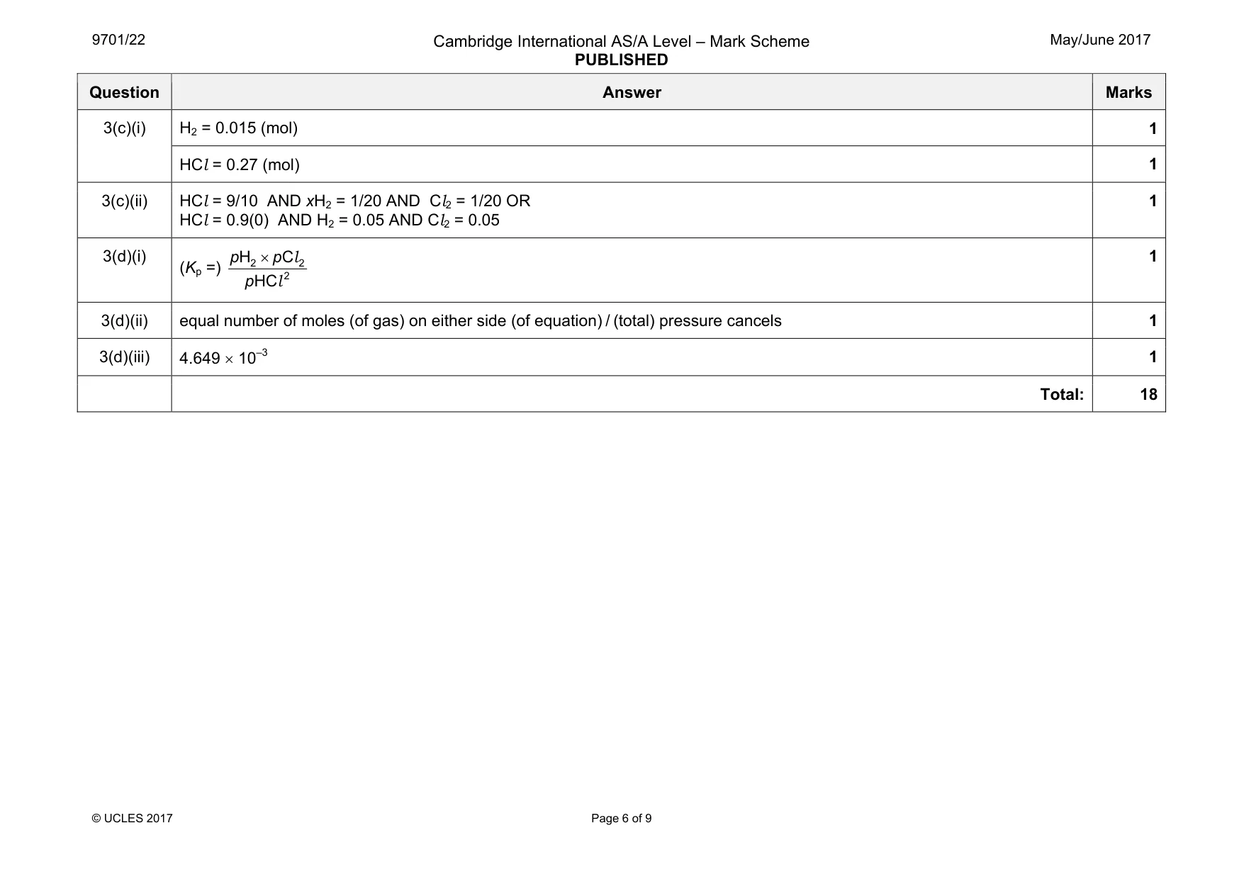 Mark scheme, page 6 of 9