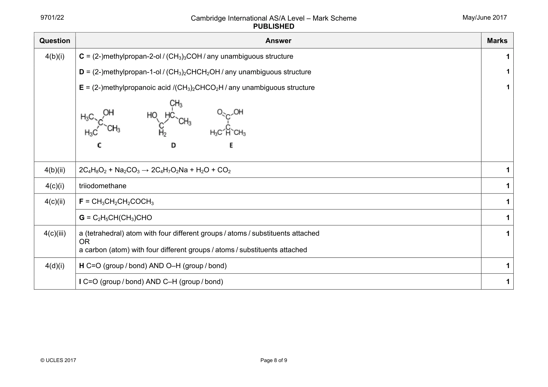 Mark scheme, page 8 of 9