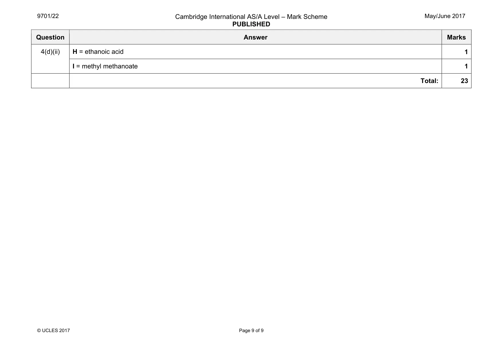 Mark scheme, page 9 of 9