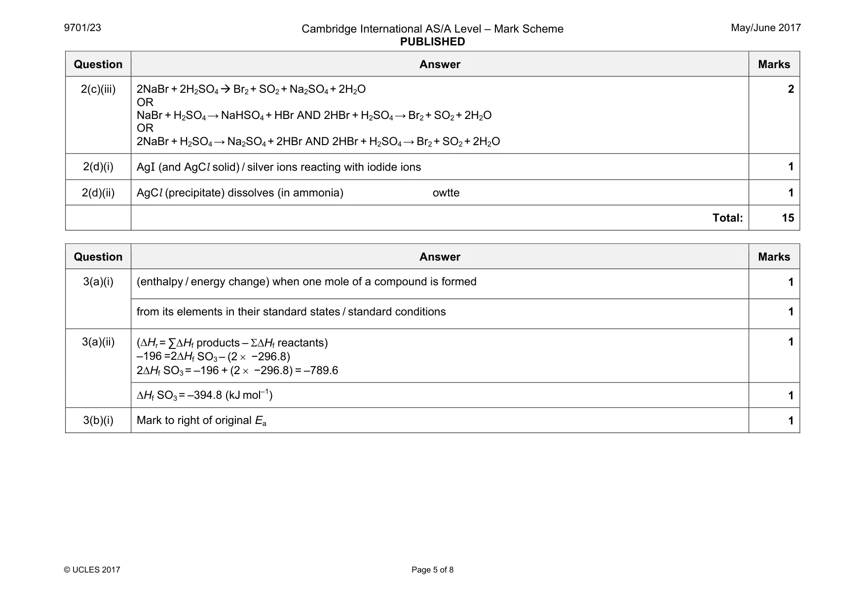 Mark scheme, page 5 of 8