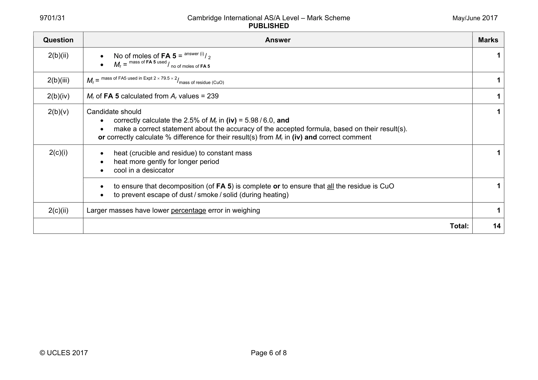 Mark scheme, page 6 of 8