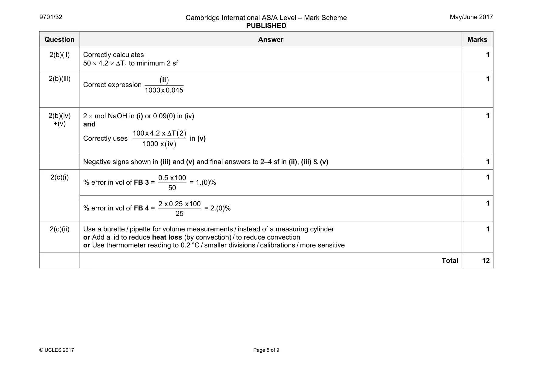 Mark scheme, page 5 of 9