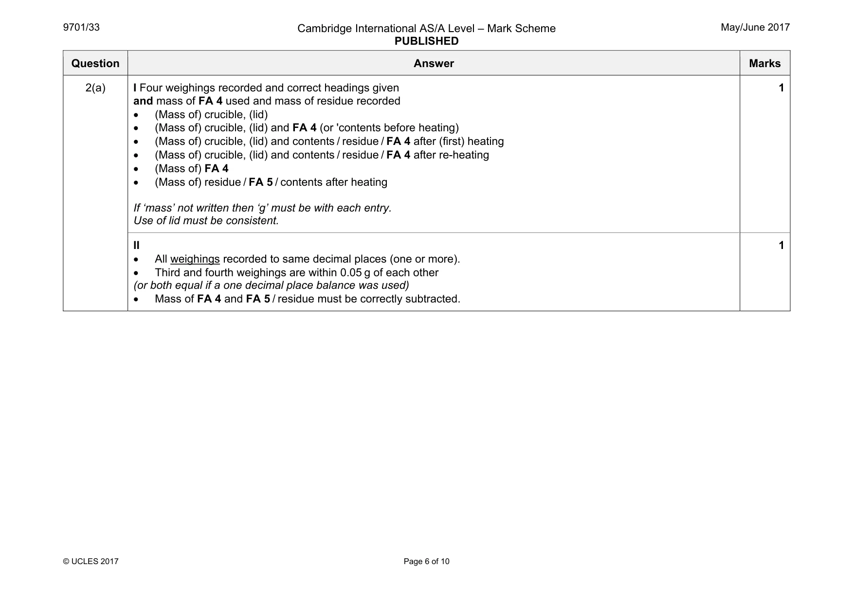 Mark scheme, page 6 of 10