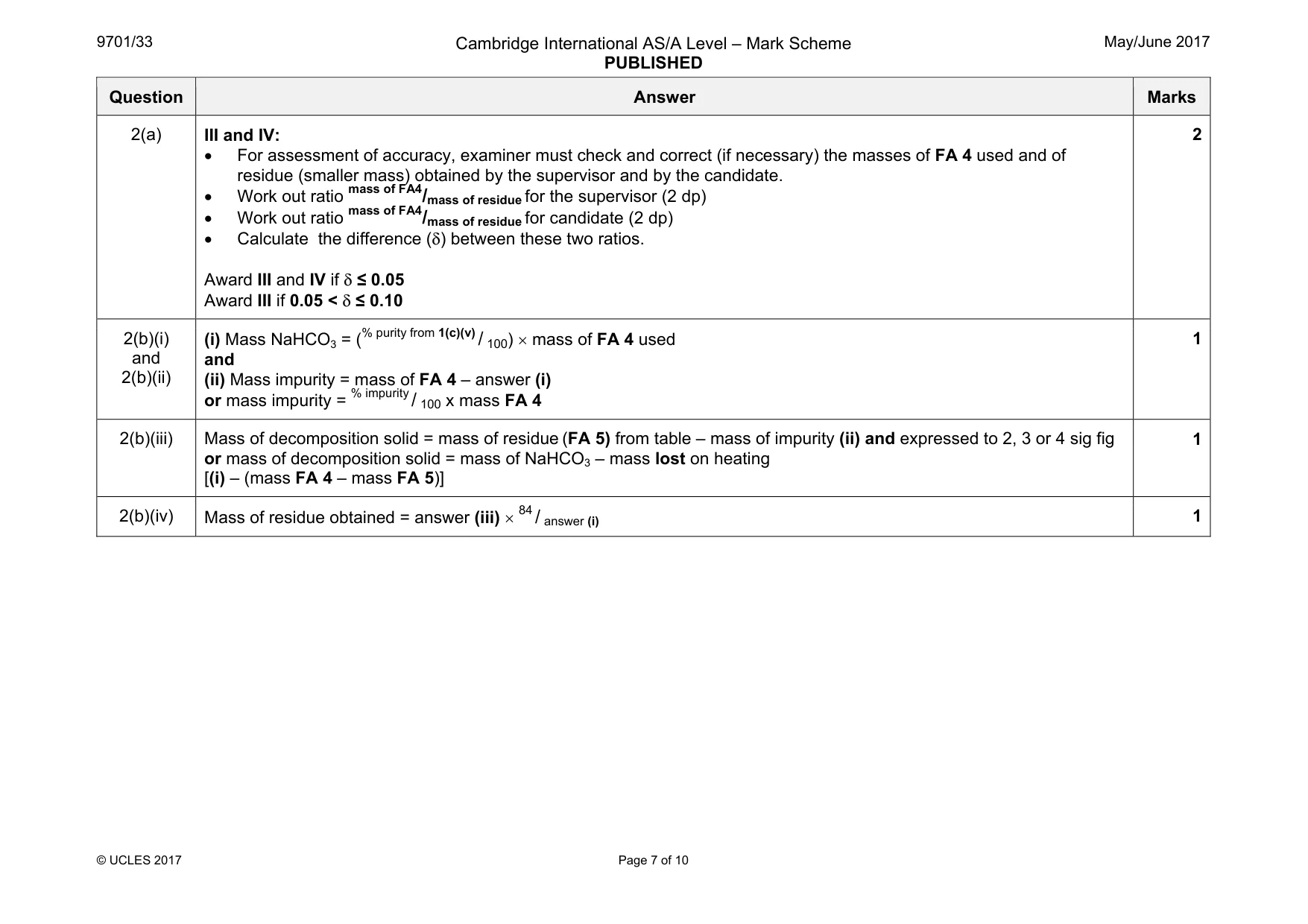 Mark scheme, page 7 of 10