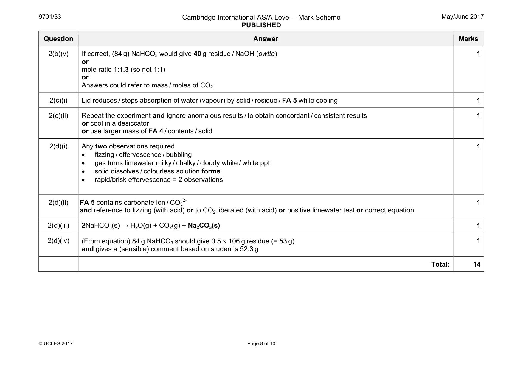 Mark scheme, page 8 of 10