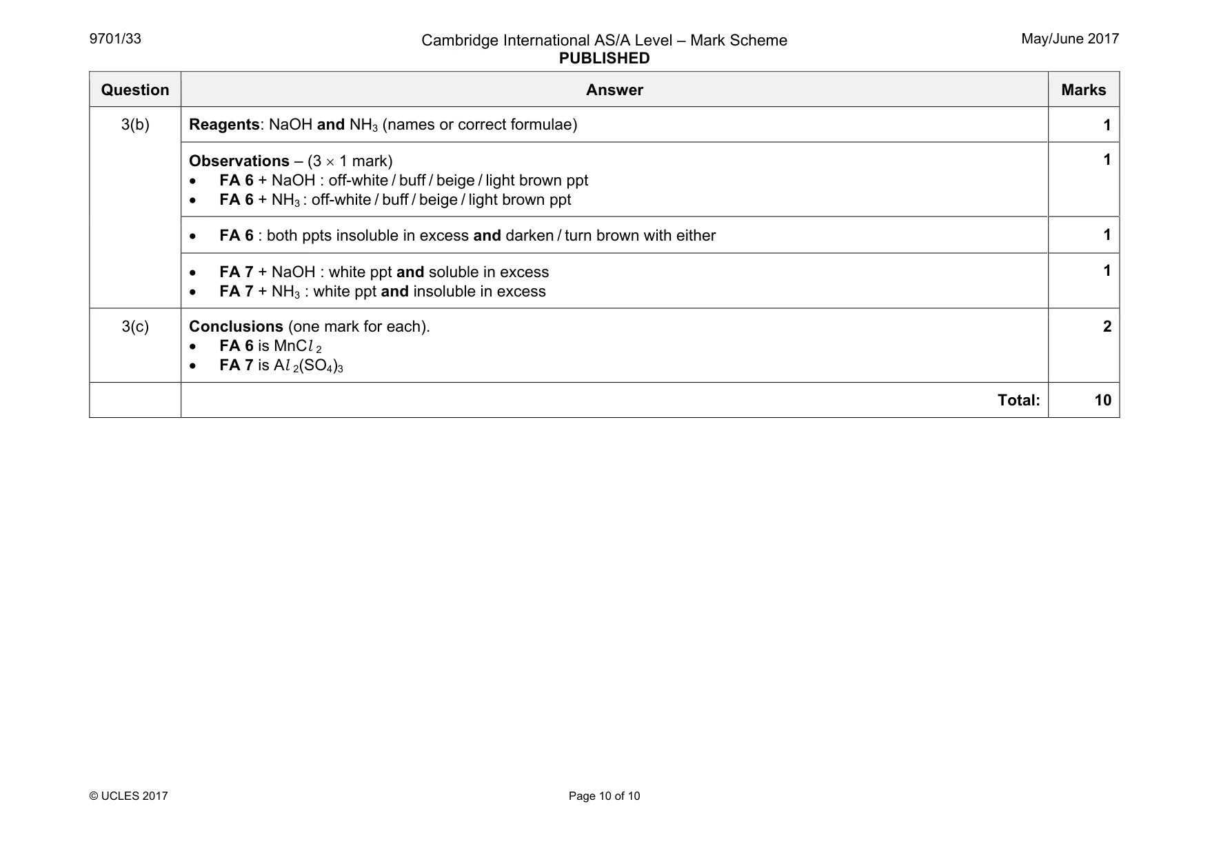 Mark scheme, page 10 of 10