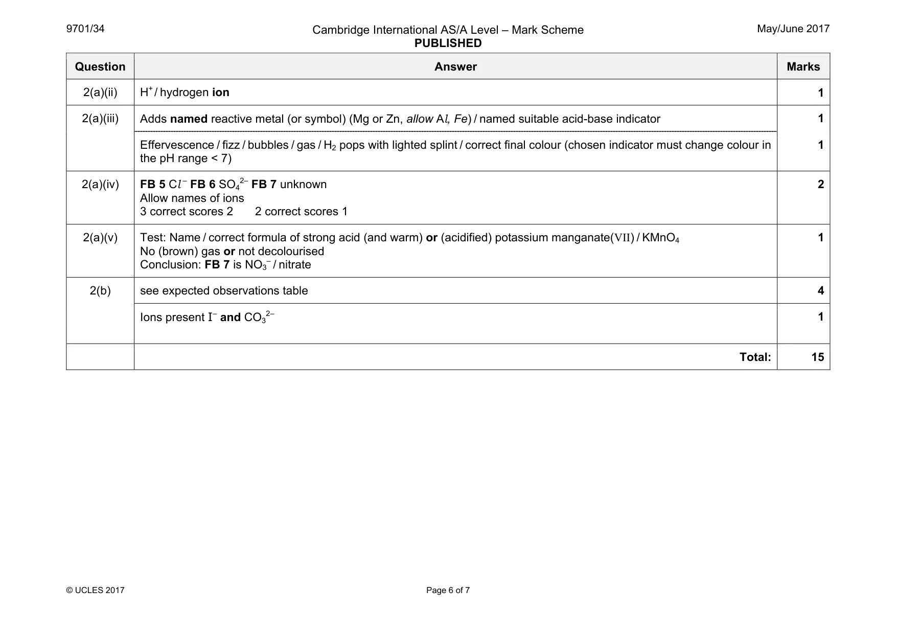 Mark scheme, page 6 of 7