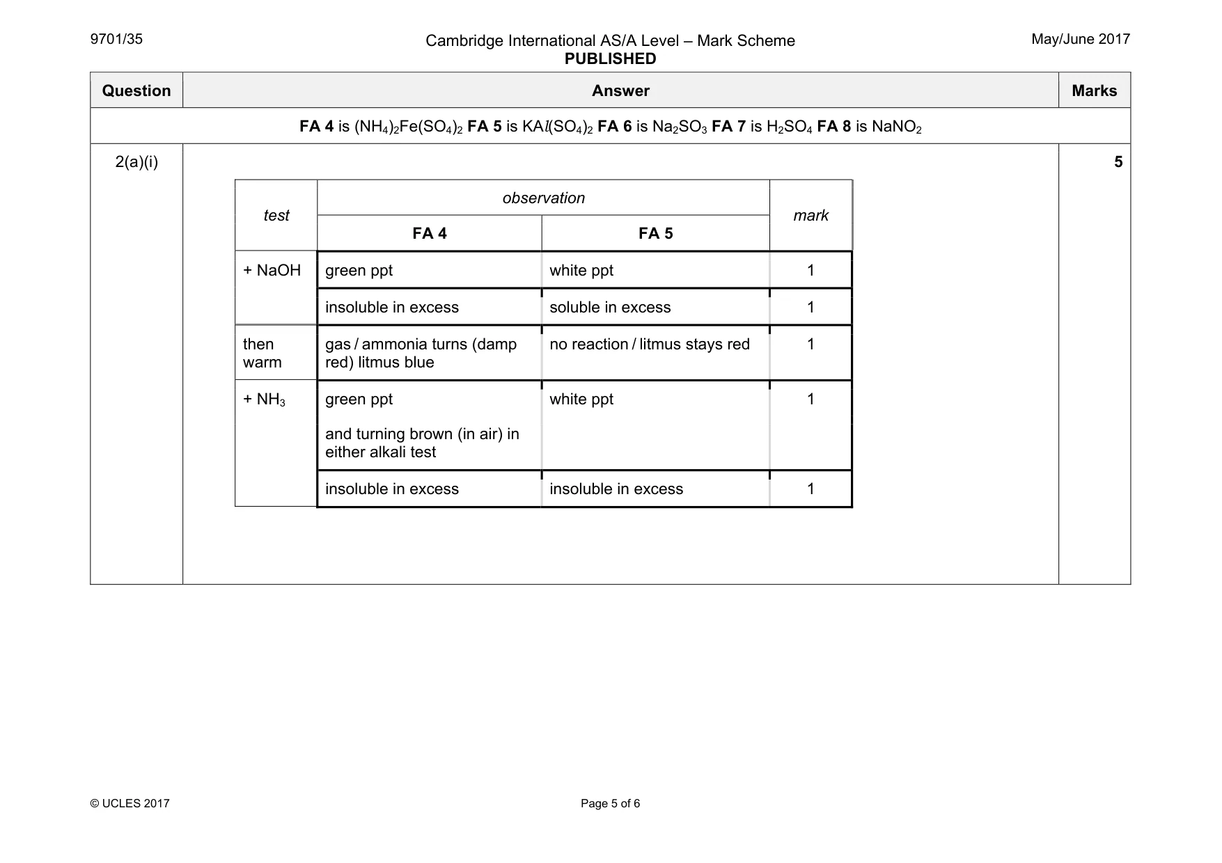 Mark scheme, page 5 of 6