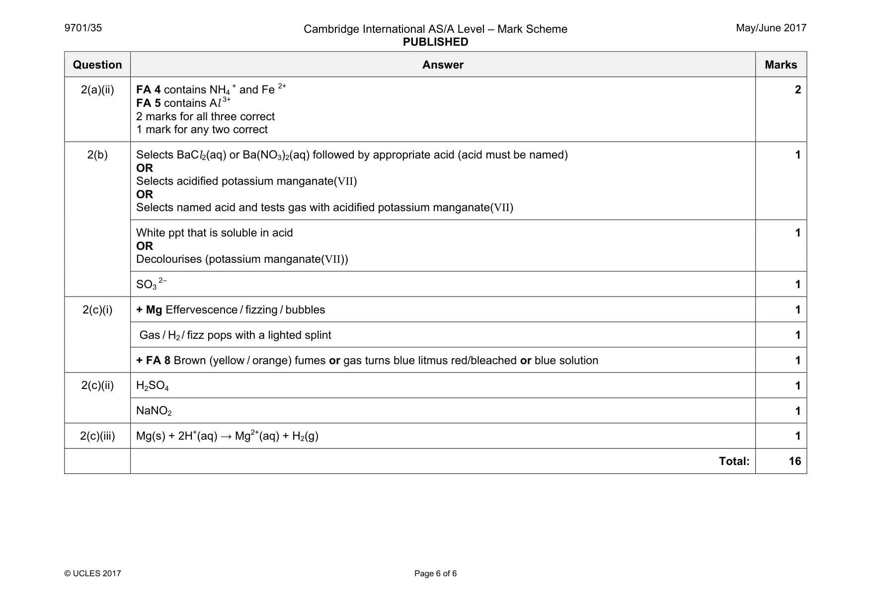 Mark scheme, page 6 of 6