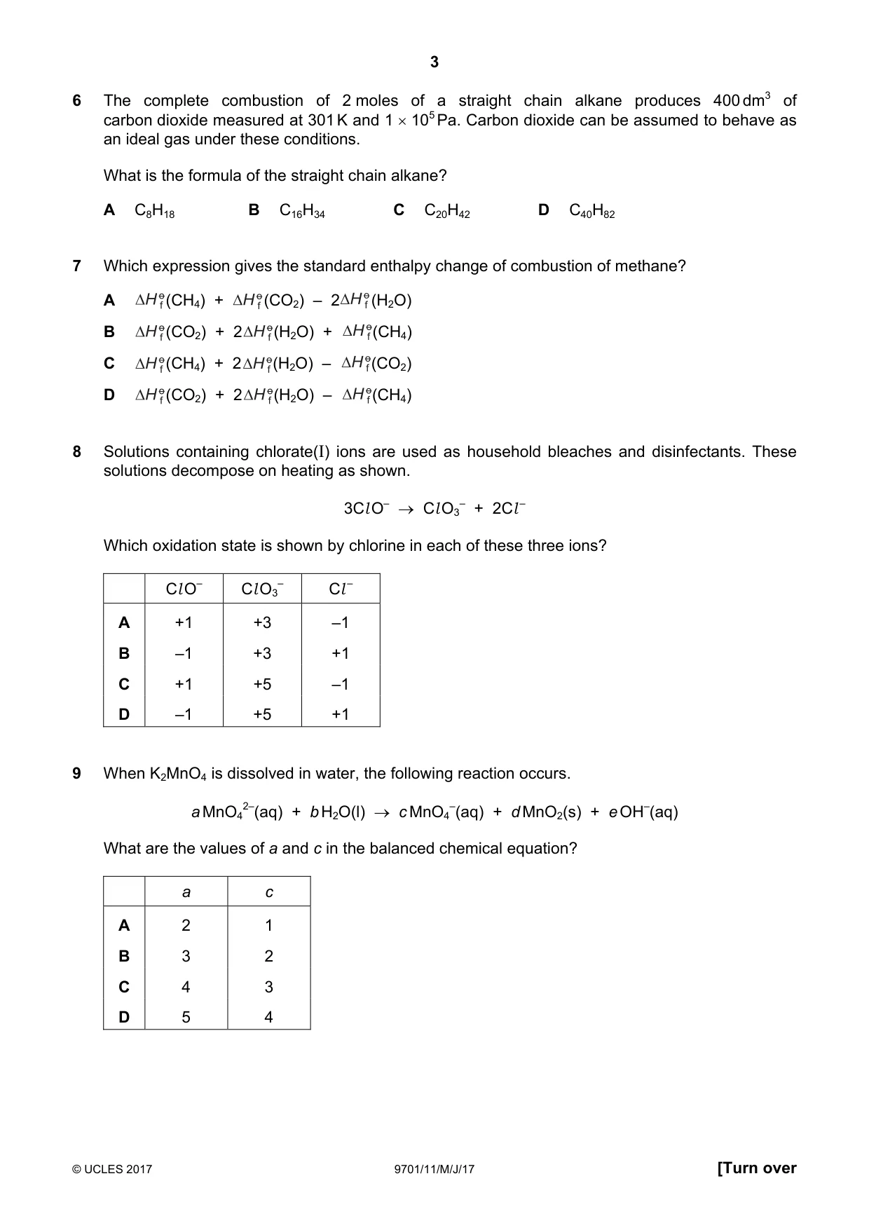 Cambridge A Level Chemistry 9701 2017 May/June Paper 1 · Variant 1 question paper, page 3 of 16