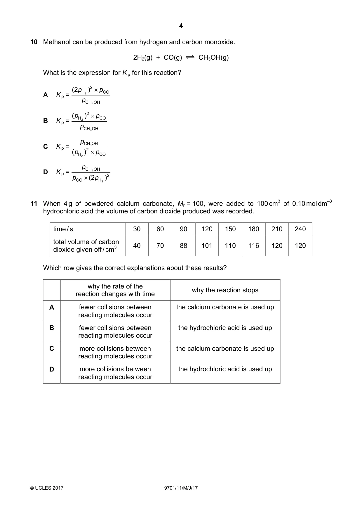 Cambridge A Level Chemistry 9701 2017 May/June Paper 1 · Variant 1 question paper, page 4 of 16