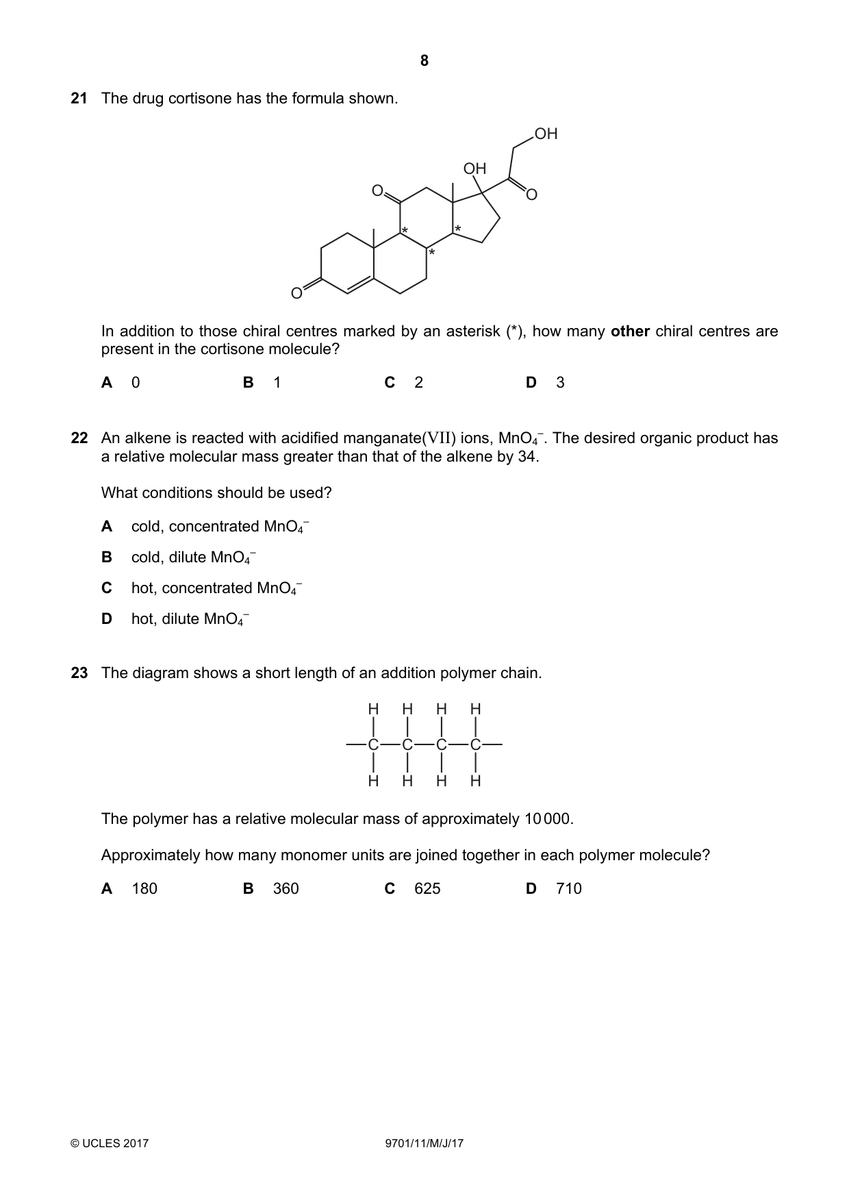 Cambridge A Level Chemistry 9701 2017 May/June Paper 1 · Variant 1 question paper, page 8 of 16