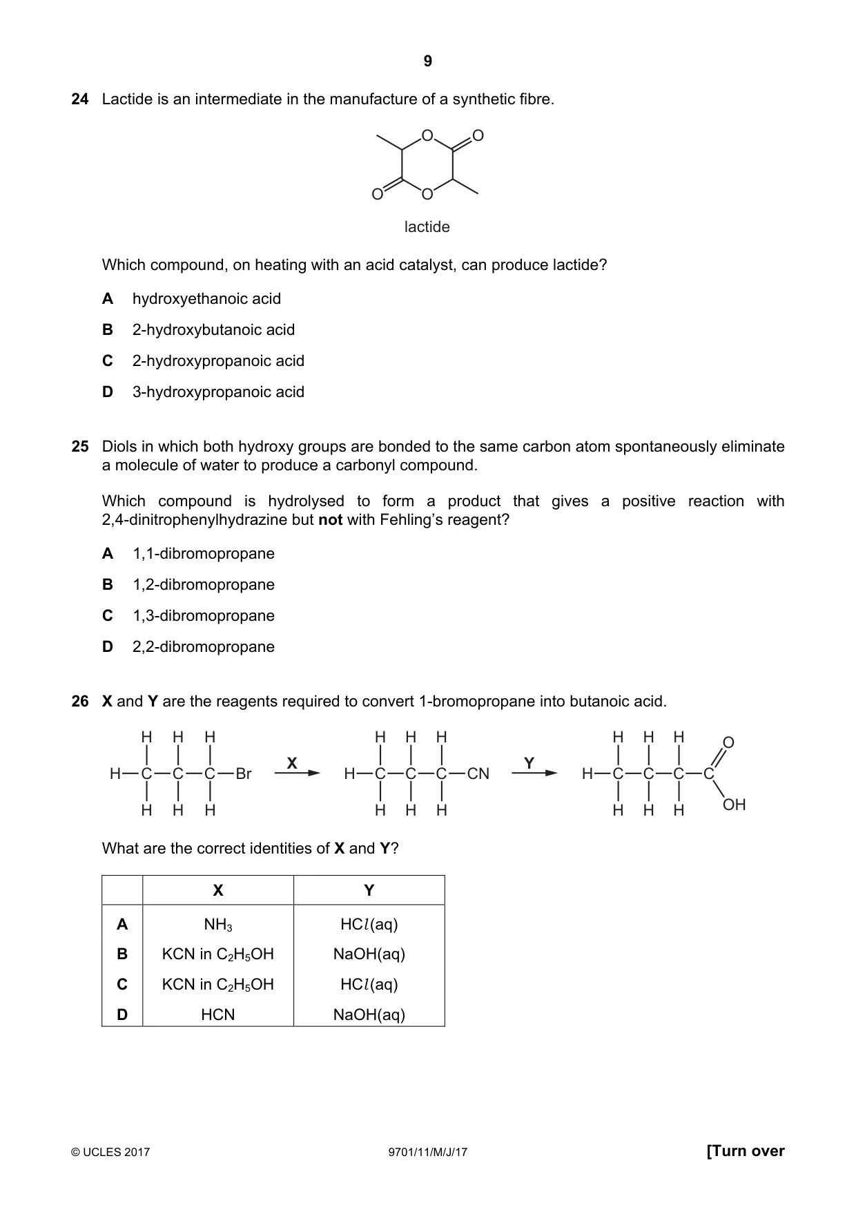 Cambridge A Level Chemistry 9701 2017 May/June Paper 1 · Variant 1 question paper, page 9 of 16