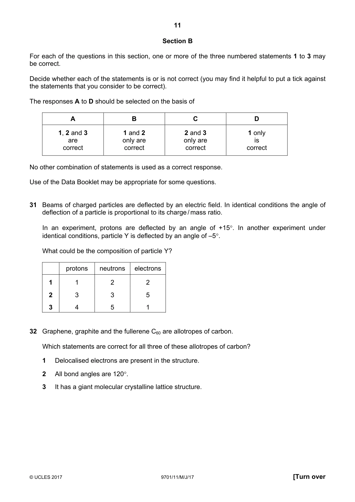 Cambridge A Level Chemistry 9701 2017 May/June Paper 1 · Variant 1 question paper, page 11 of 16