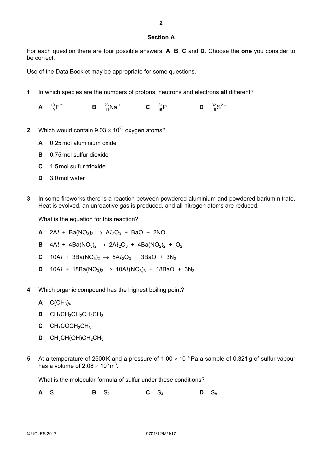 Cambridge A Level Chemistry 9701 2017 May/June Paper 1 · Variant 2 question paper, page 2 of 16